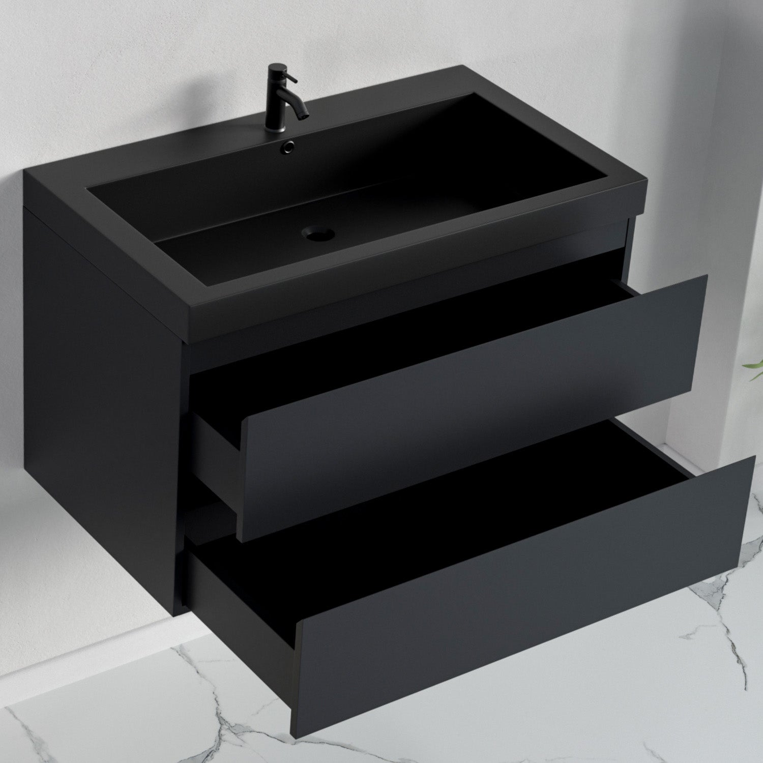 MONACO Matt Schwarz - Waschbecken Schwarz - 80 cm