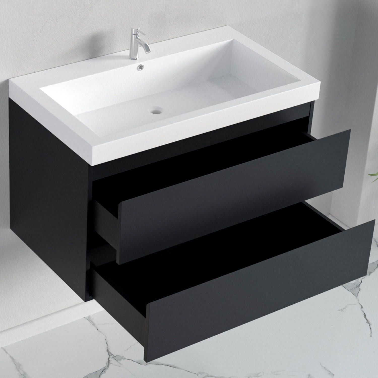 MONACO Matt Schwarz - waschbecken weiß - 80 cm