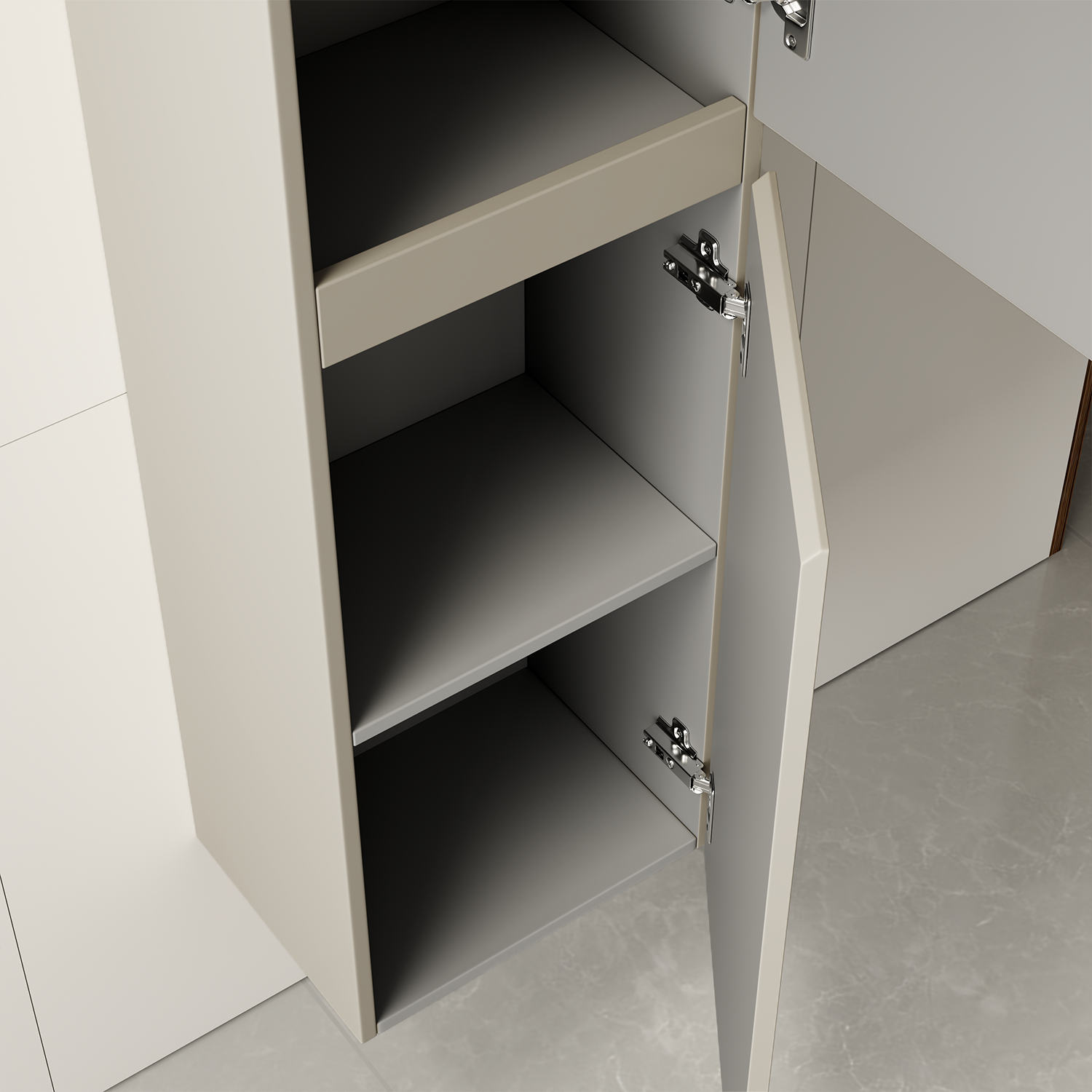 Badmöbelset SORRENTO 60 cm - Mit Hochschrank - Greige - Waschbecken Weiß