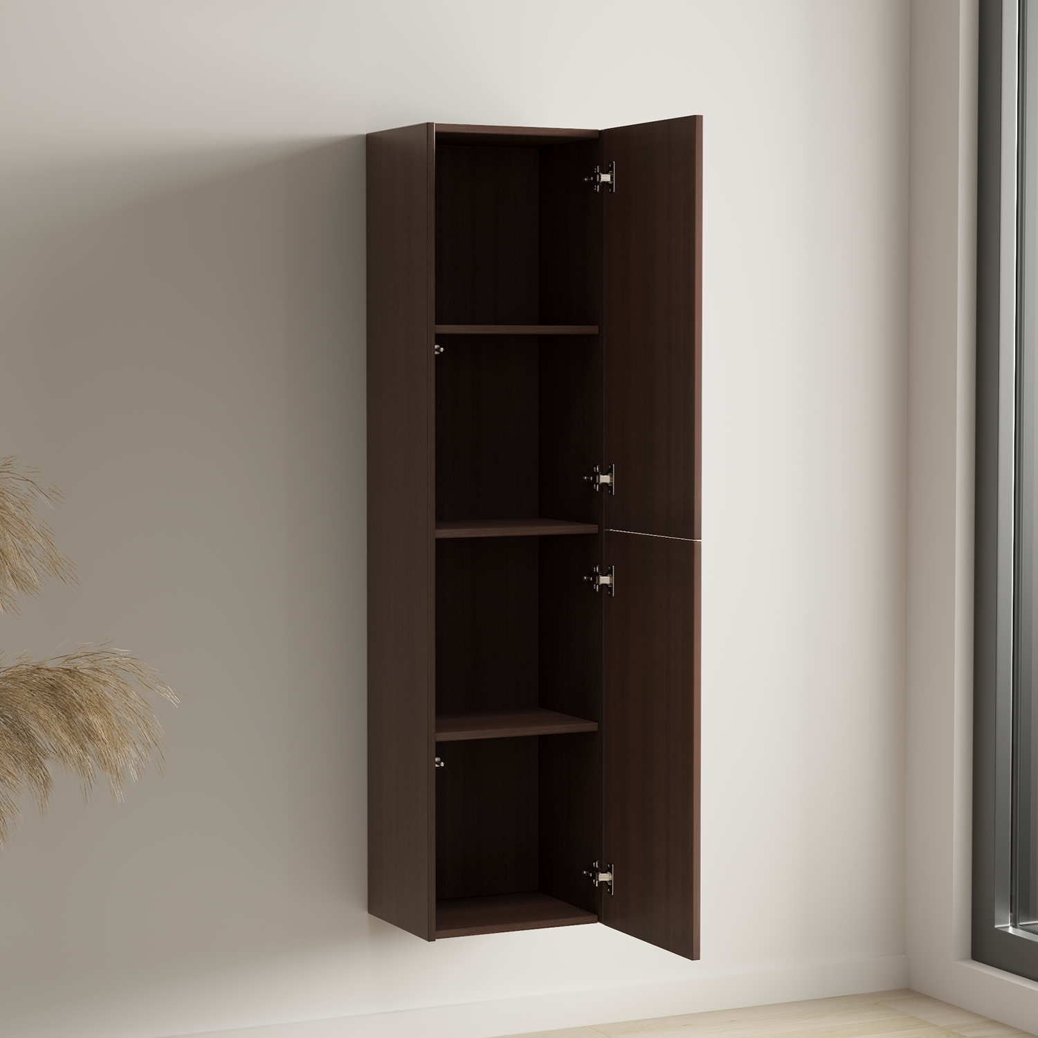 Badmöbelset TROPANI Walnuss Geriffelt - Aufsatzwaschbecken Schwarz - 80 cm