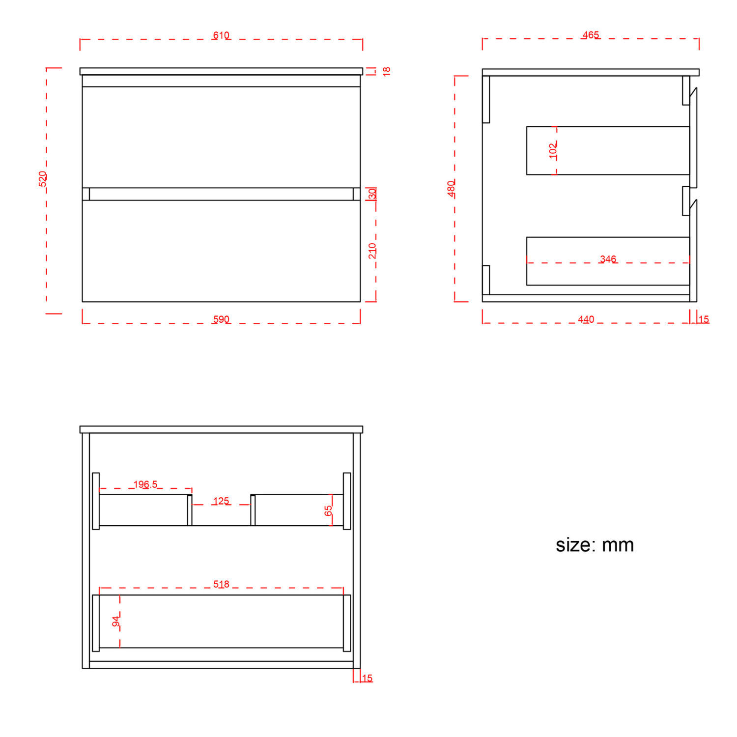 Badmöbelset VERONA 60 cm - Mit Hochschrank - Matt Schwarz - Waschbecken Weiß
