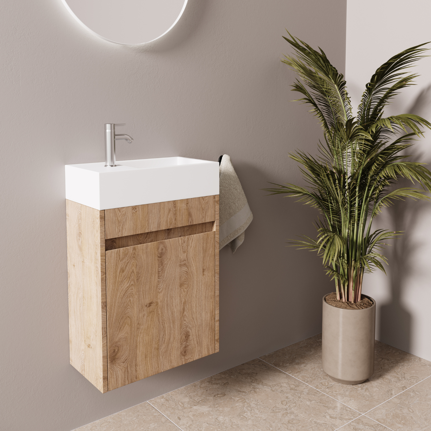 IBIZA Helles Eichenholz - Waschbecken Weiß