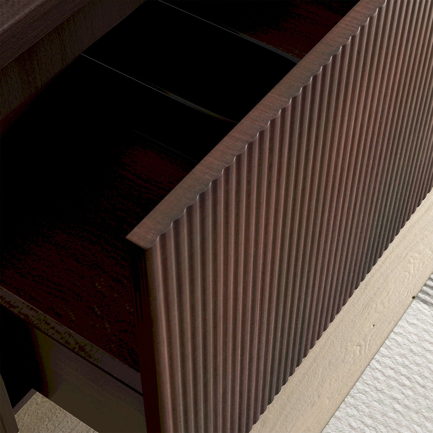 Badmöbelset TROPANI Walnuss Geriffelt - Aufsatzwaschbecken Schwarz - 80 cm