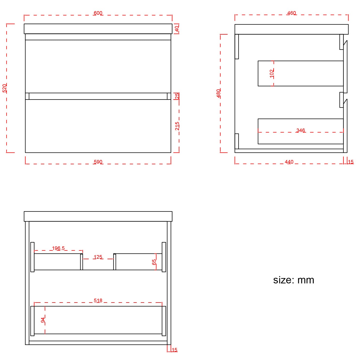Badmöbelset AVALON 60 cm - Mit Hochschrank - Matt Schwarz - Waschbecken Weiß