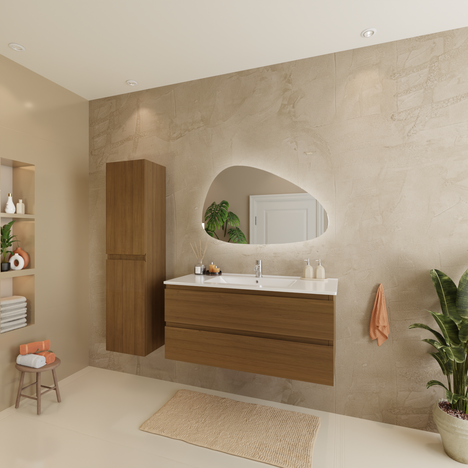 MARENZA Warmes Eichenholz - Waschbecken weiß - 100 cm