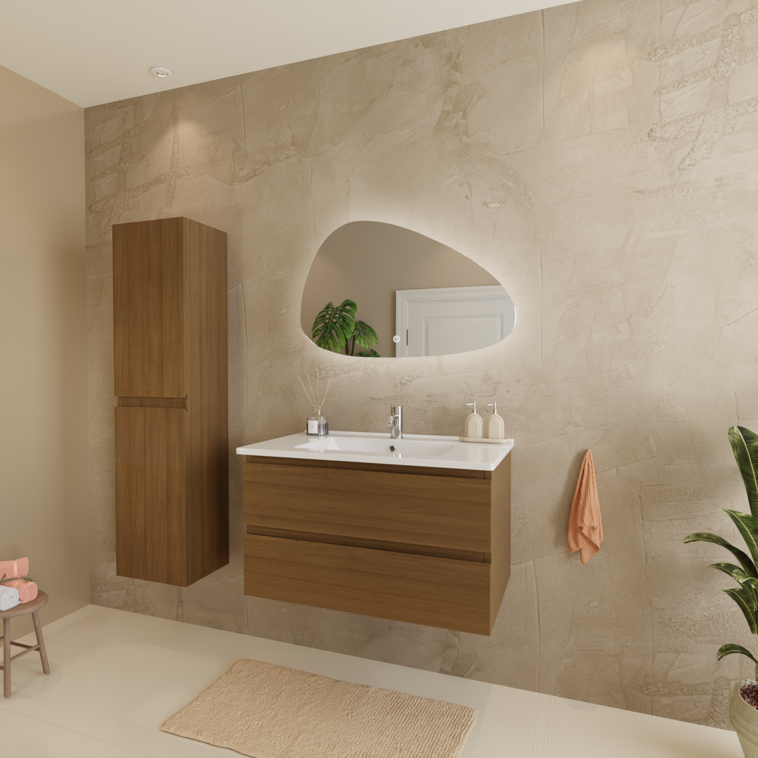 MARENZA Warmes Eichenholz - Waschbecken weiß - 80 cm