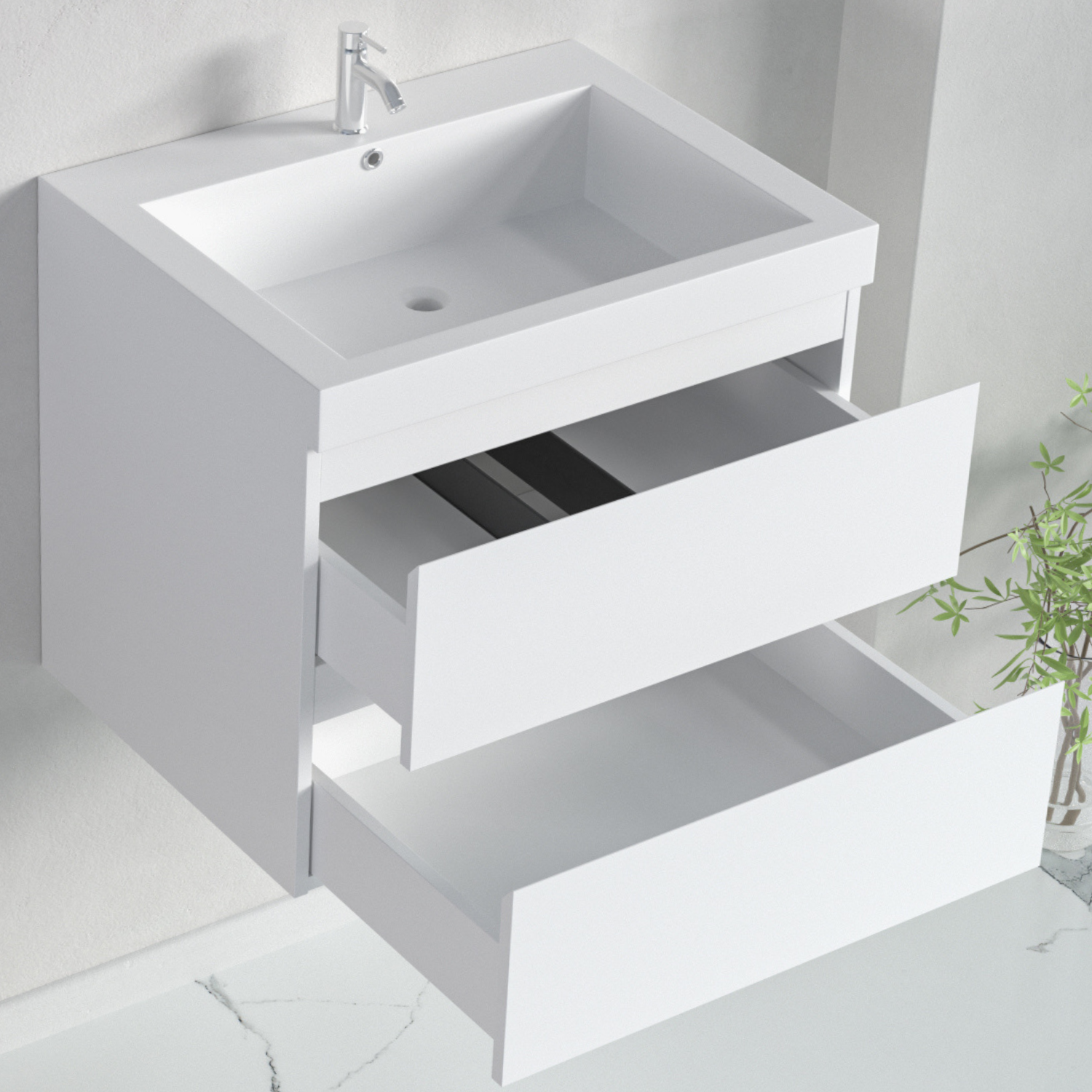 Badmöbel-Set AVALON 60 cm - Mit Hochschrank - Glänzend Weiß