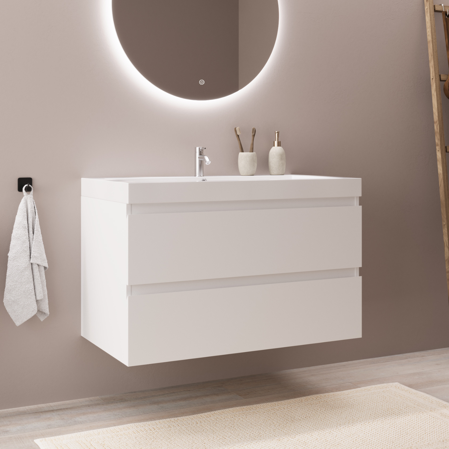 MONACO Glänzend Weiß - Waschbecken weiß - 80 cm