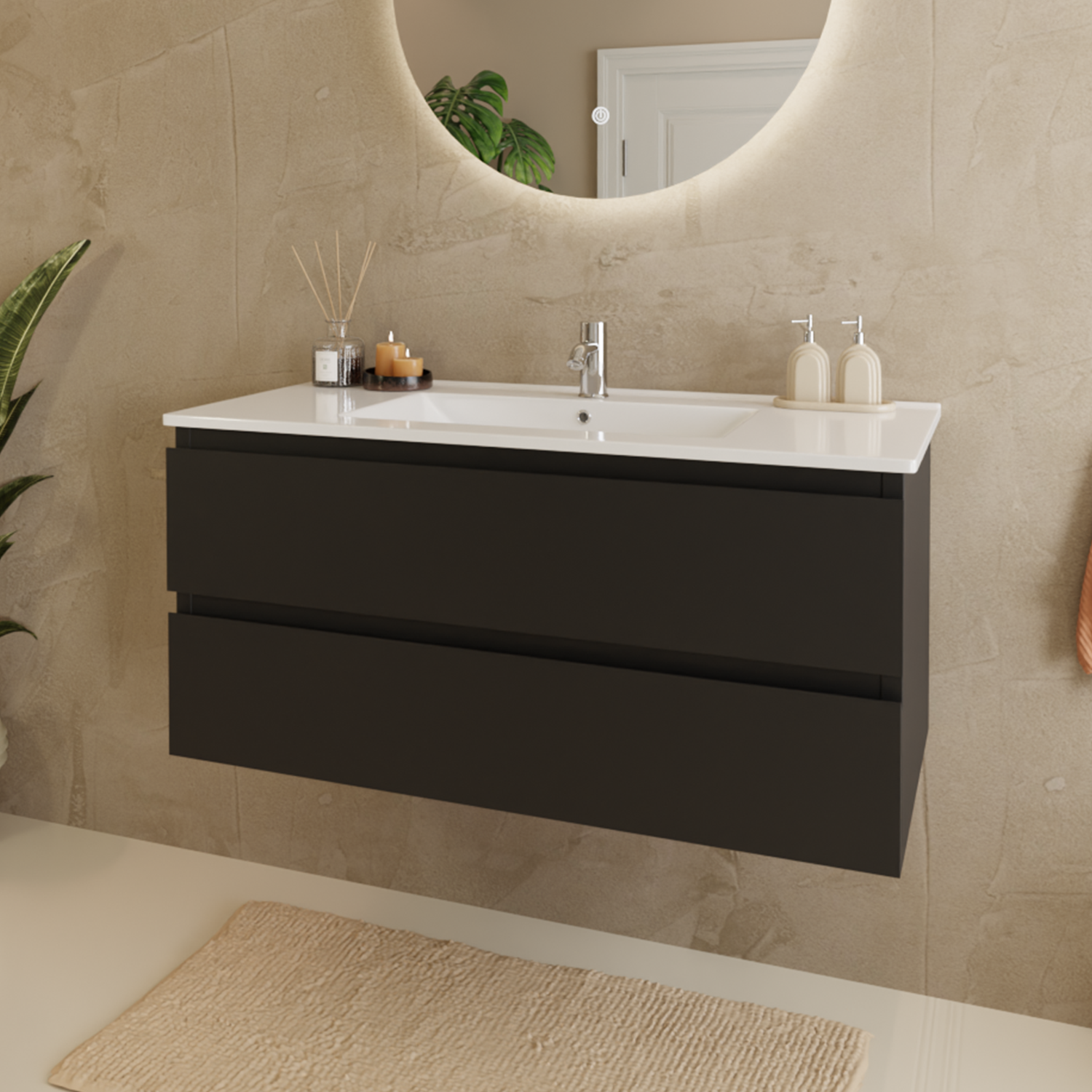 MARENZA Mattschwarz - Waschbecken weiß - 100 cm