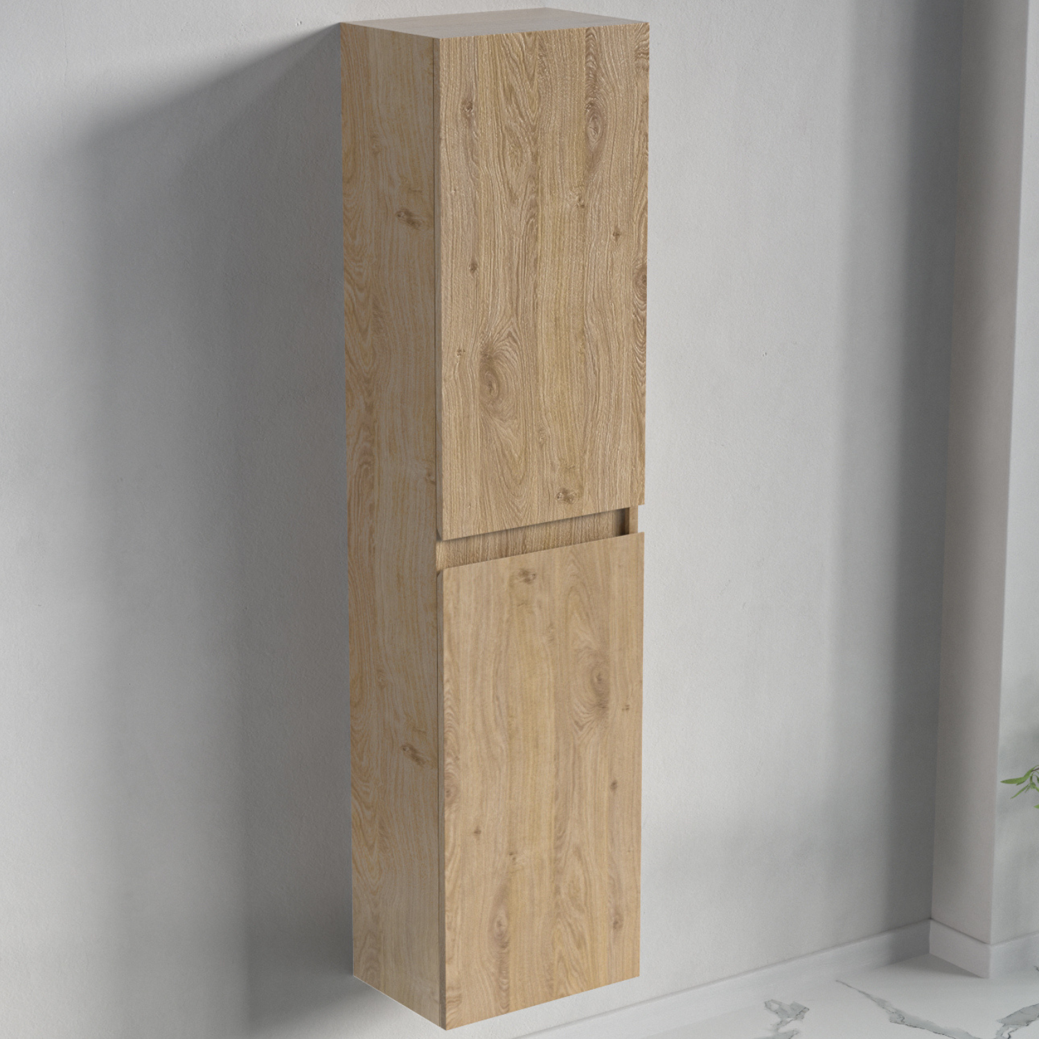 Badmöbelset AVALON 80 cm - Mit Hochschrank - Helles Eichenholz - Waschbecken Weiß