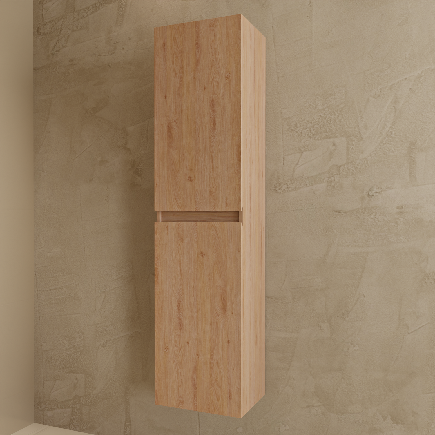 Badmöbelset VERONA 80 cm - Mit Hochschrank - Helles Eichenholz - Waschbecken Weiß