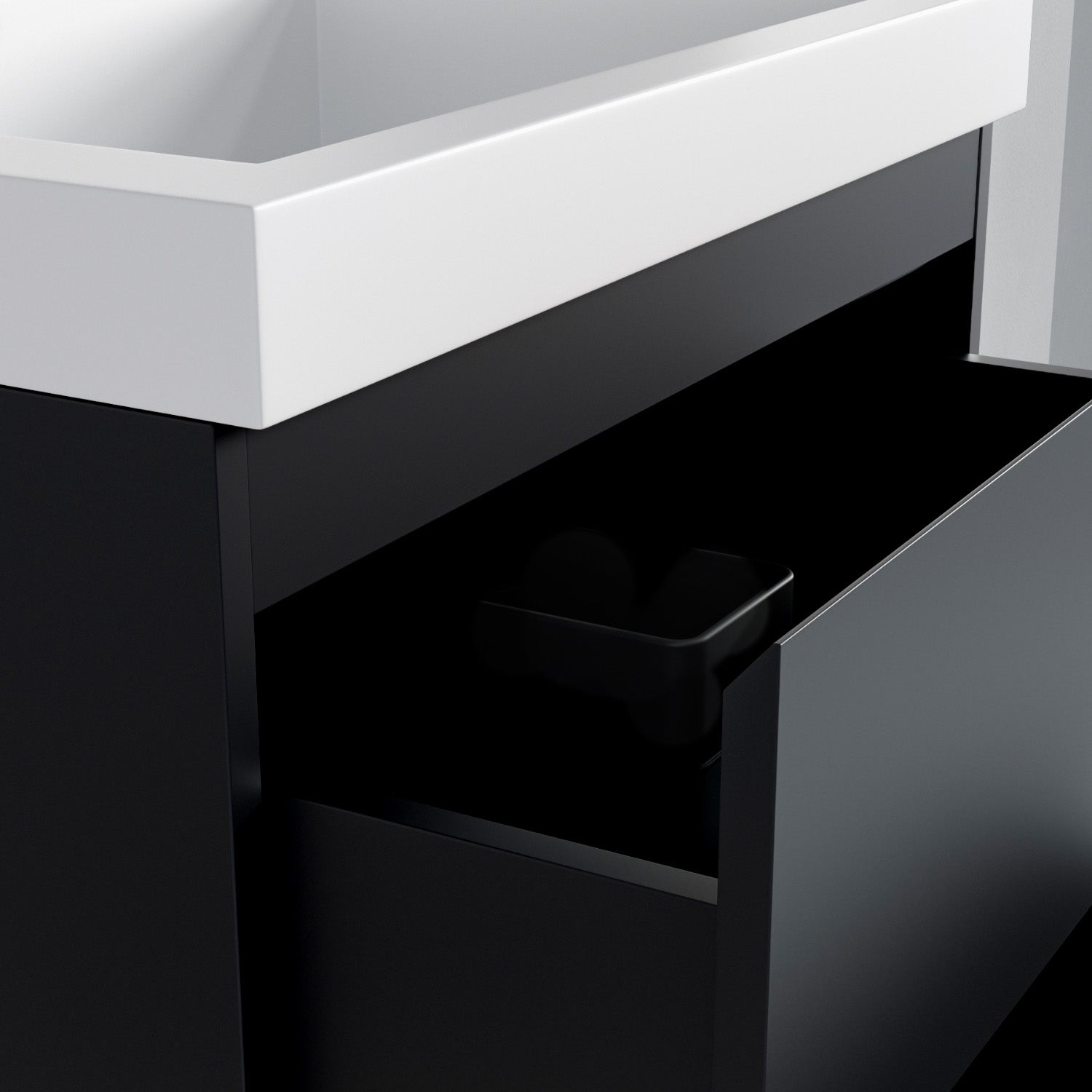 Badmöbelset AVALON 60 cm - Mit Hochschrank - Matt Schwarz - Waschbecken Weiß