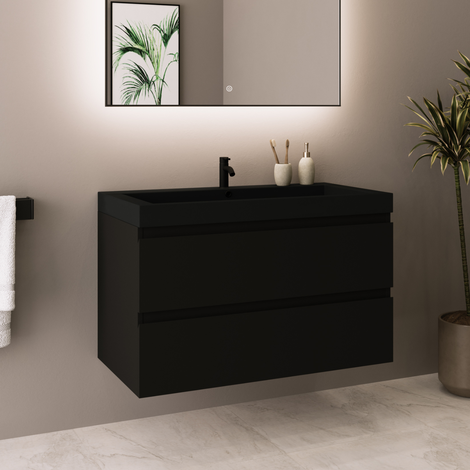 MONACO Matt Schwarz - Waschbecken Schwarz - 80 cm