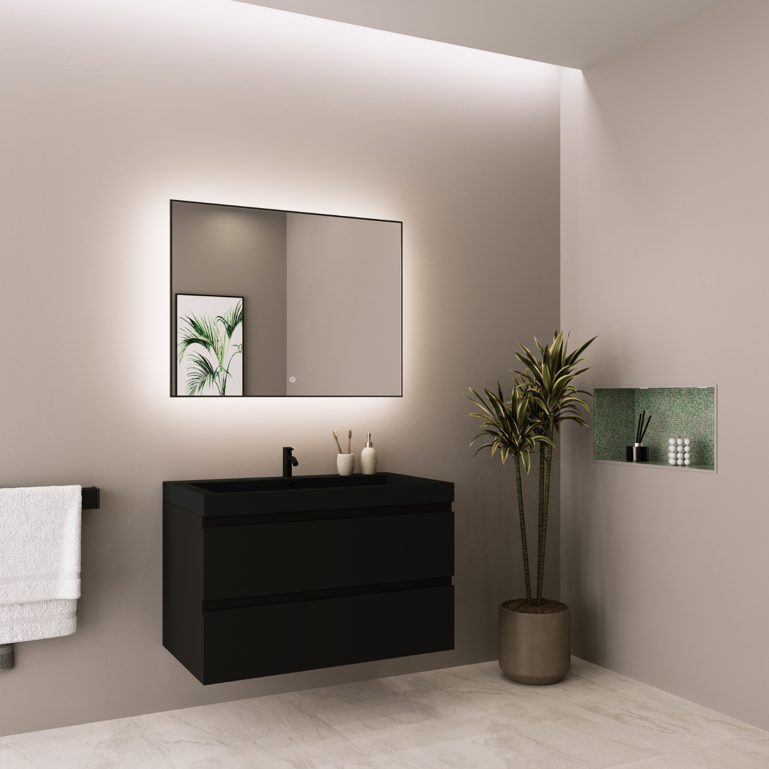 MONACO Matt Schwarz - Waschbecken Schwarz - 80 cm