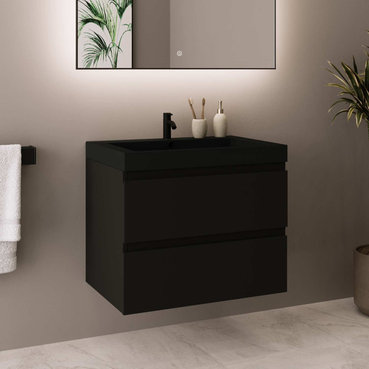 MONACO Matt Schwarz - Waschbecken Schwarz - 60 cm