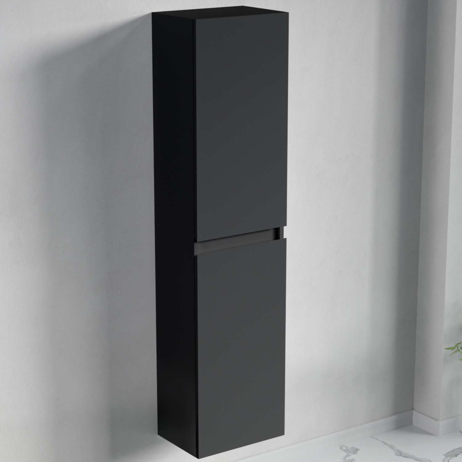 Badmöbelset AVALON 60 cm - Mit Hochschrank - Matt Schwarz - Waschbecken Weiß