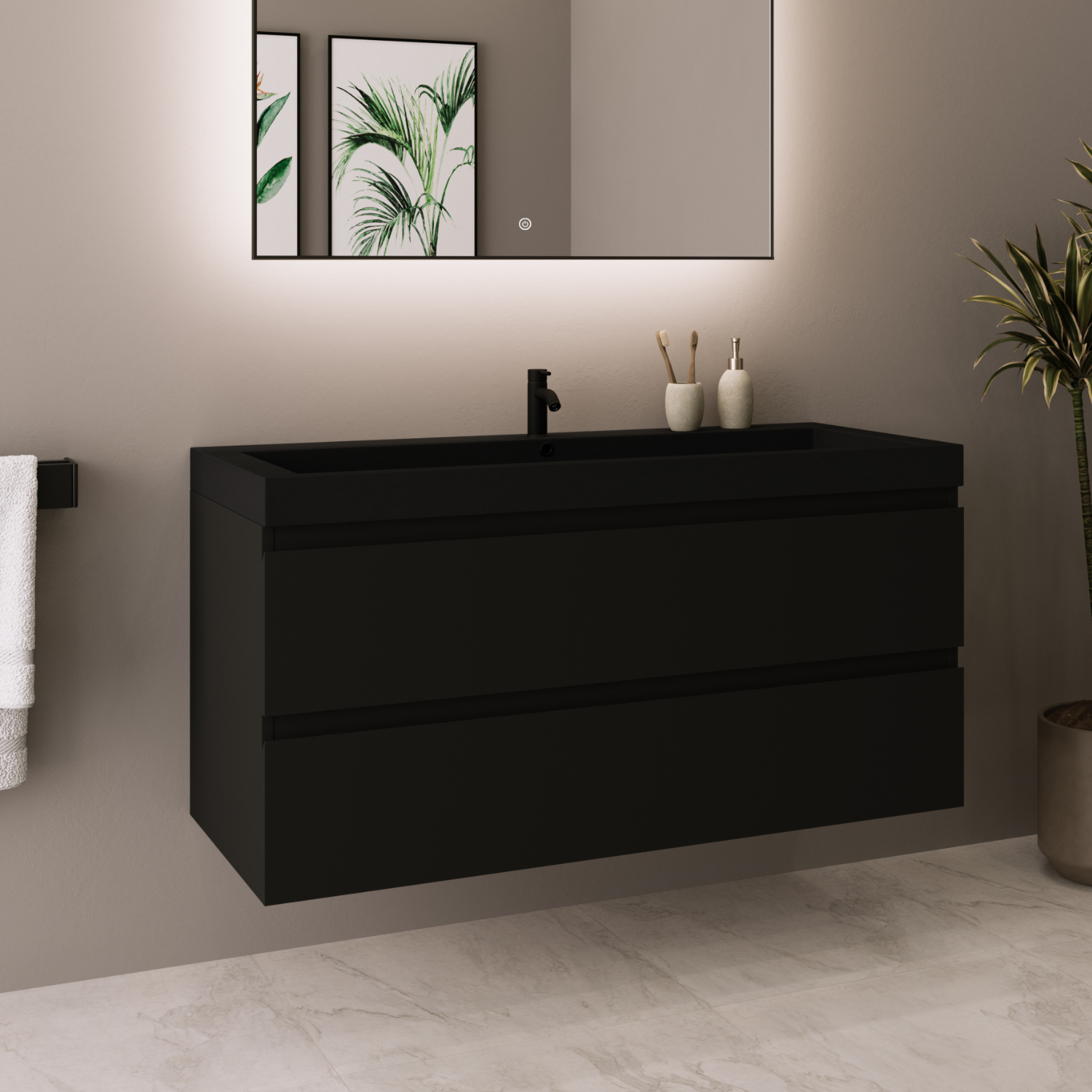 MONACO Matt Schwarz - Waschbecken Schwarz - 100 cm