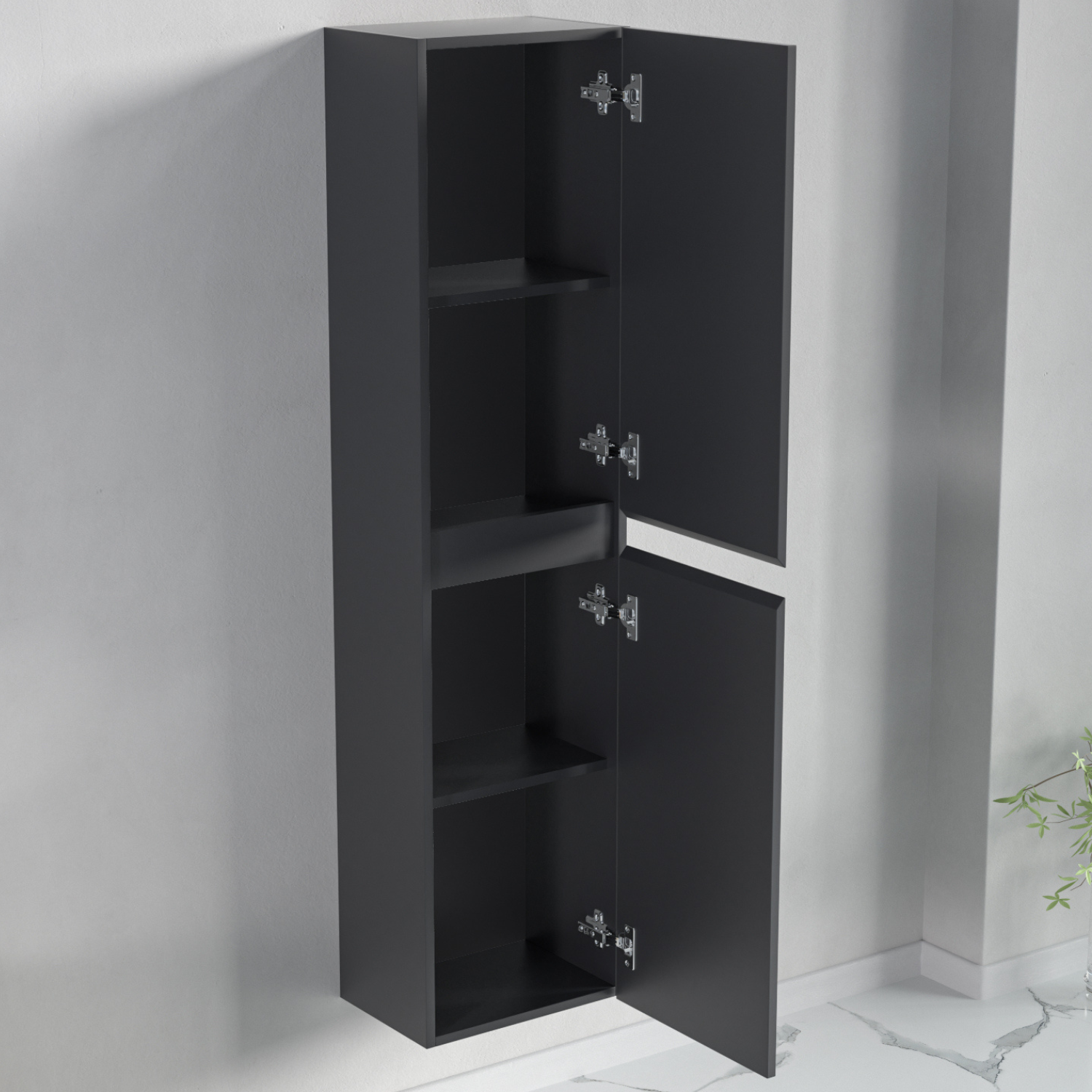 Badmöbelset AVALON 60 cm - Mit Hochschrank - Matt Schwarz - Waschbecken Weiß