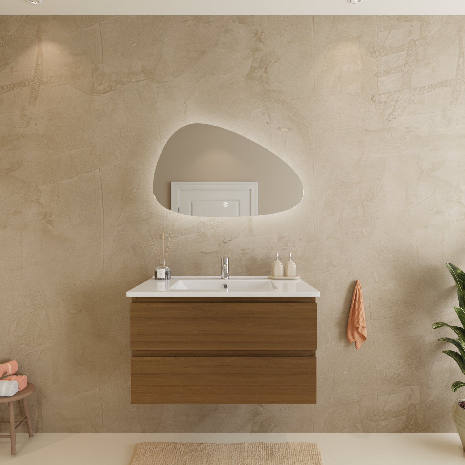 MARENZA Warmes Eichenholz - Waschbecken weiß - 80 cm