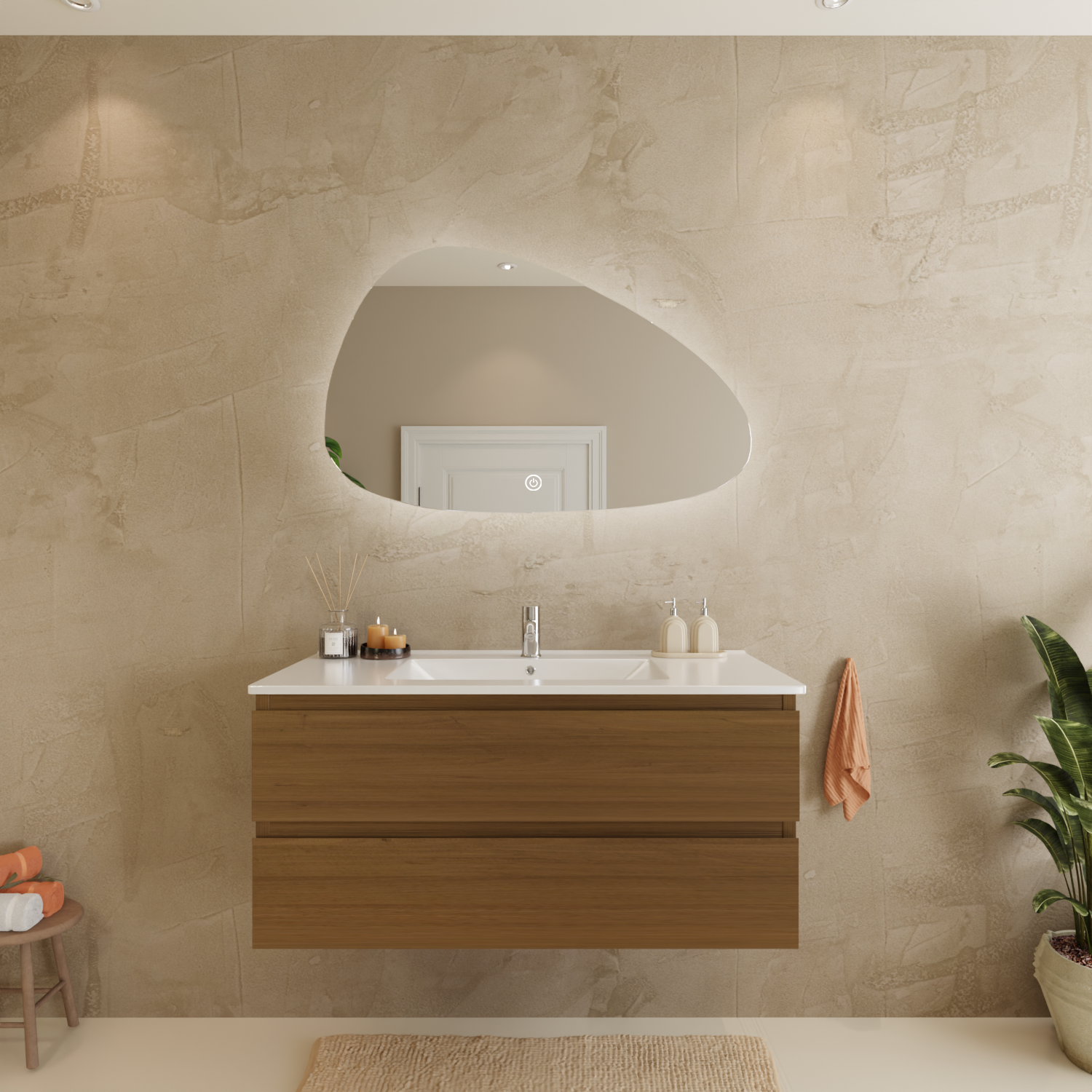 MARENZA Warmes Eichenholz - Waschbecken weiß - 100 cm