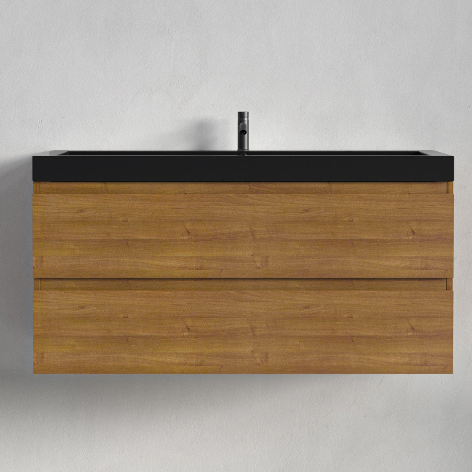 Badmöbel-Set AVALON 100 cm - Mit Hochschrank - Warmes Eichenholz - Waschbecken Schwarz