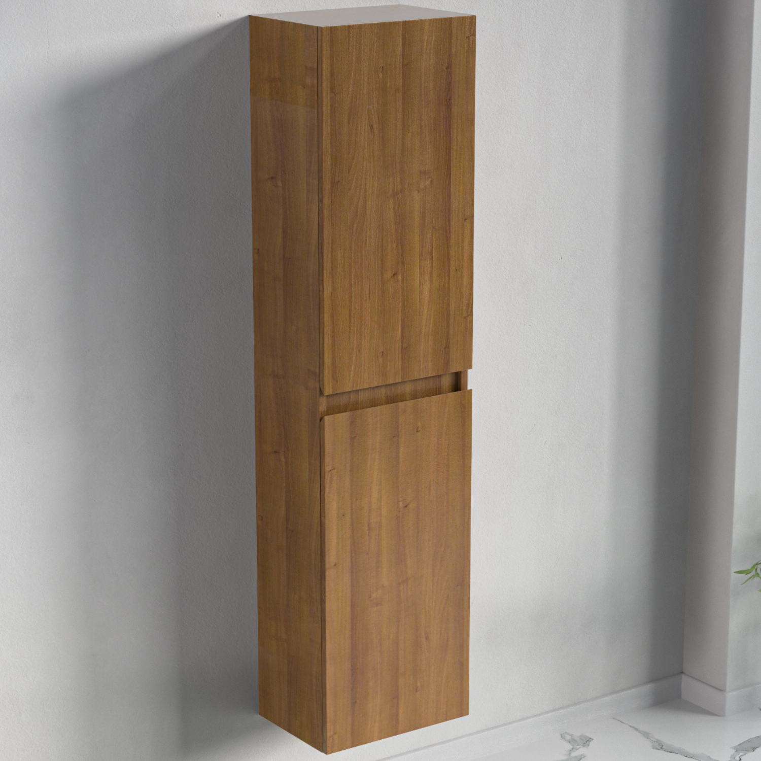 Badmöbelset AVALON 60 cm - Mit Hochschrank - Warmes Eichenholz - Waschbecken Schwarz