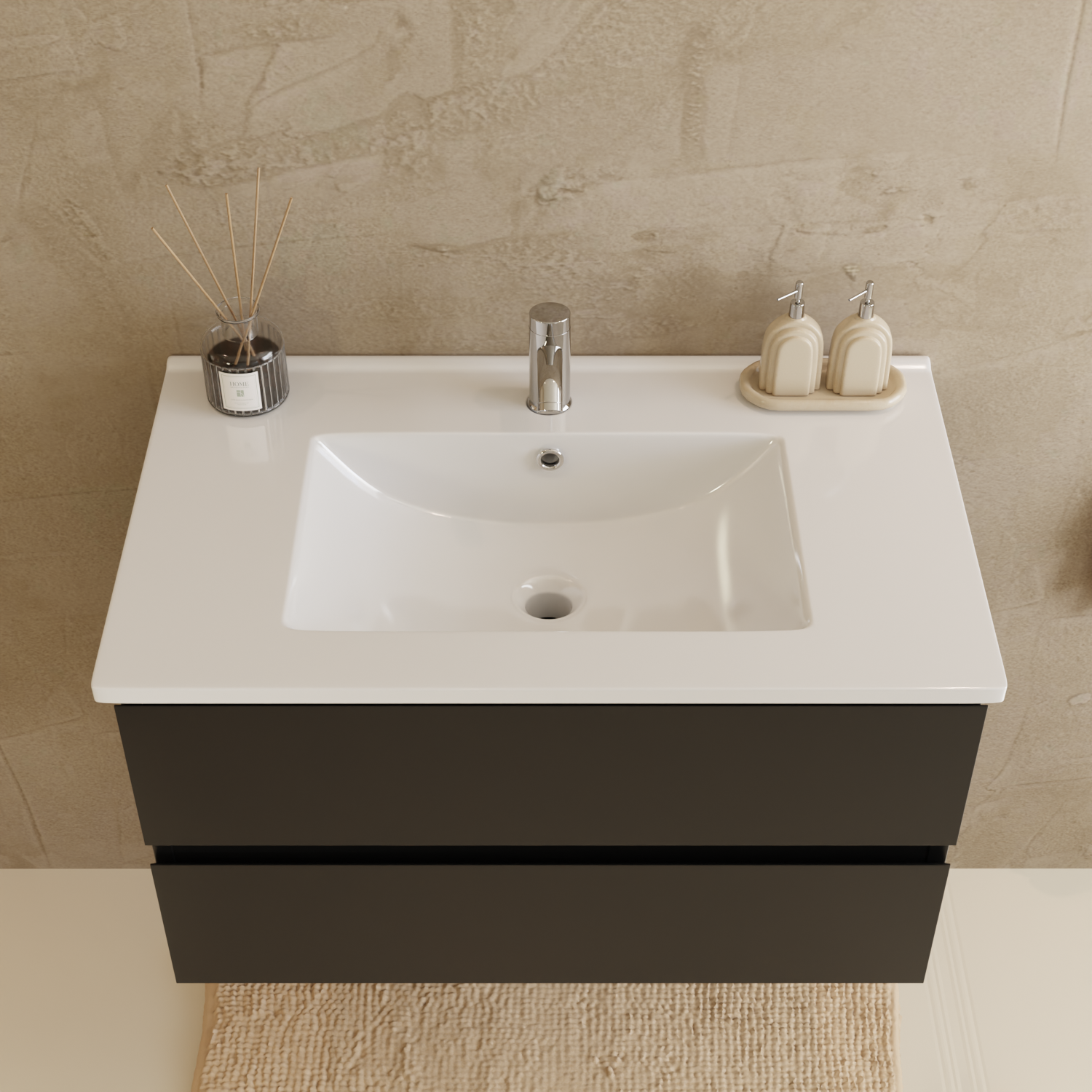 MARENZA Mattschwarz - Waschbecken weiß - 80 cm