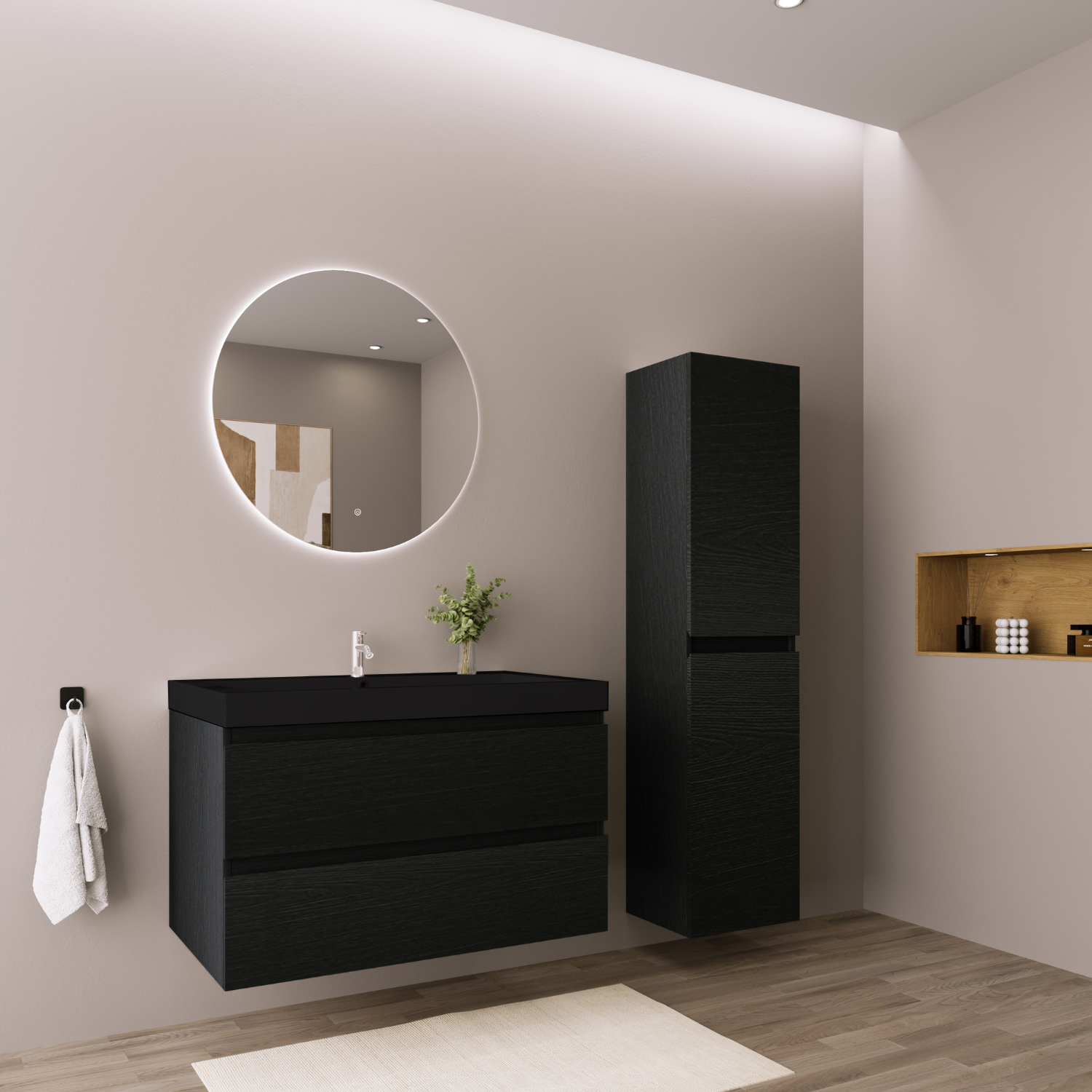 MONACO Schwarzes Eichenholz - Waschbecken schwarz - 80 cm