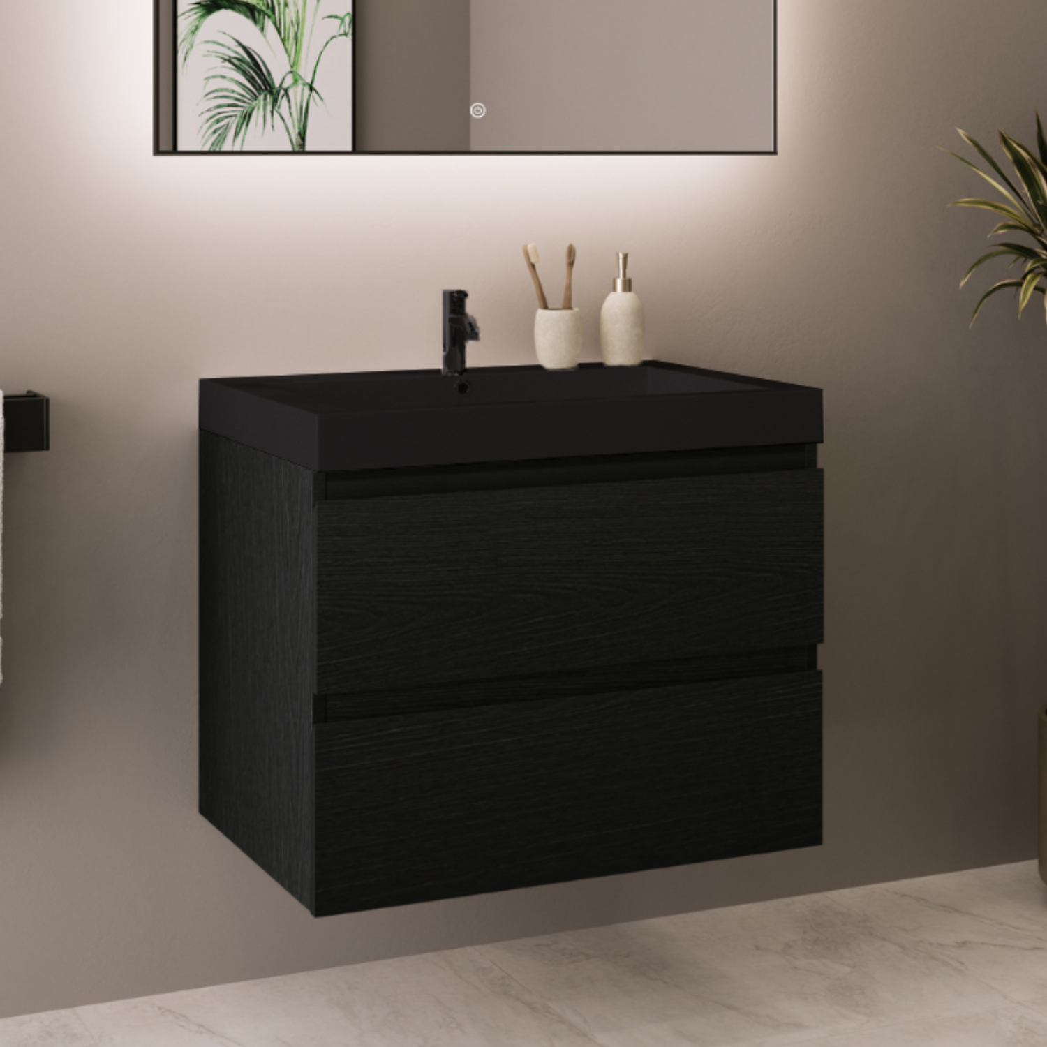 MONACO Schwarzes Eichenholz - Waschbecken Schwarz - 60 cm