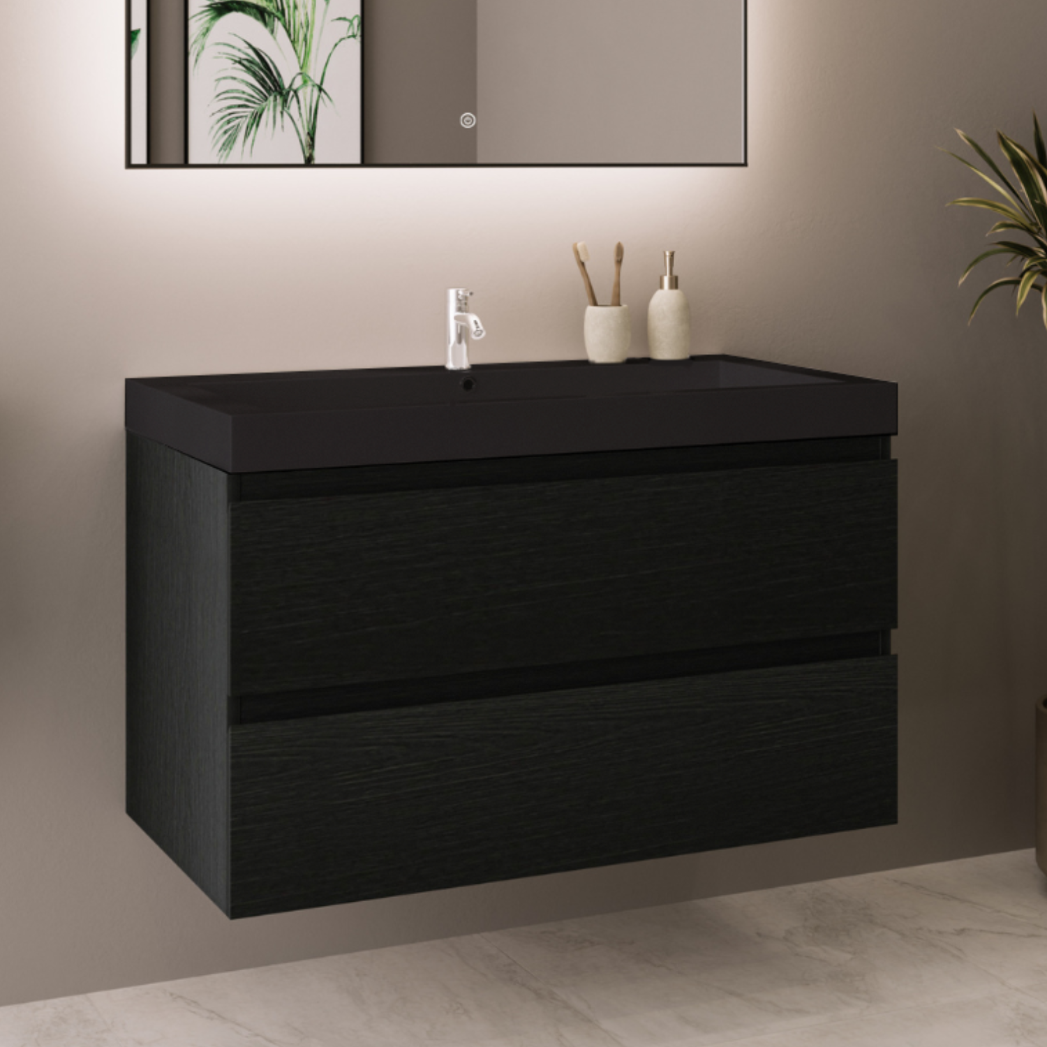 MONACO Schwarzes Eichenholz - Waschbecken schwarz - 80 cm