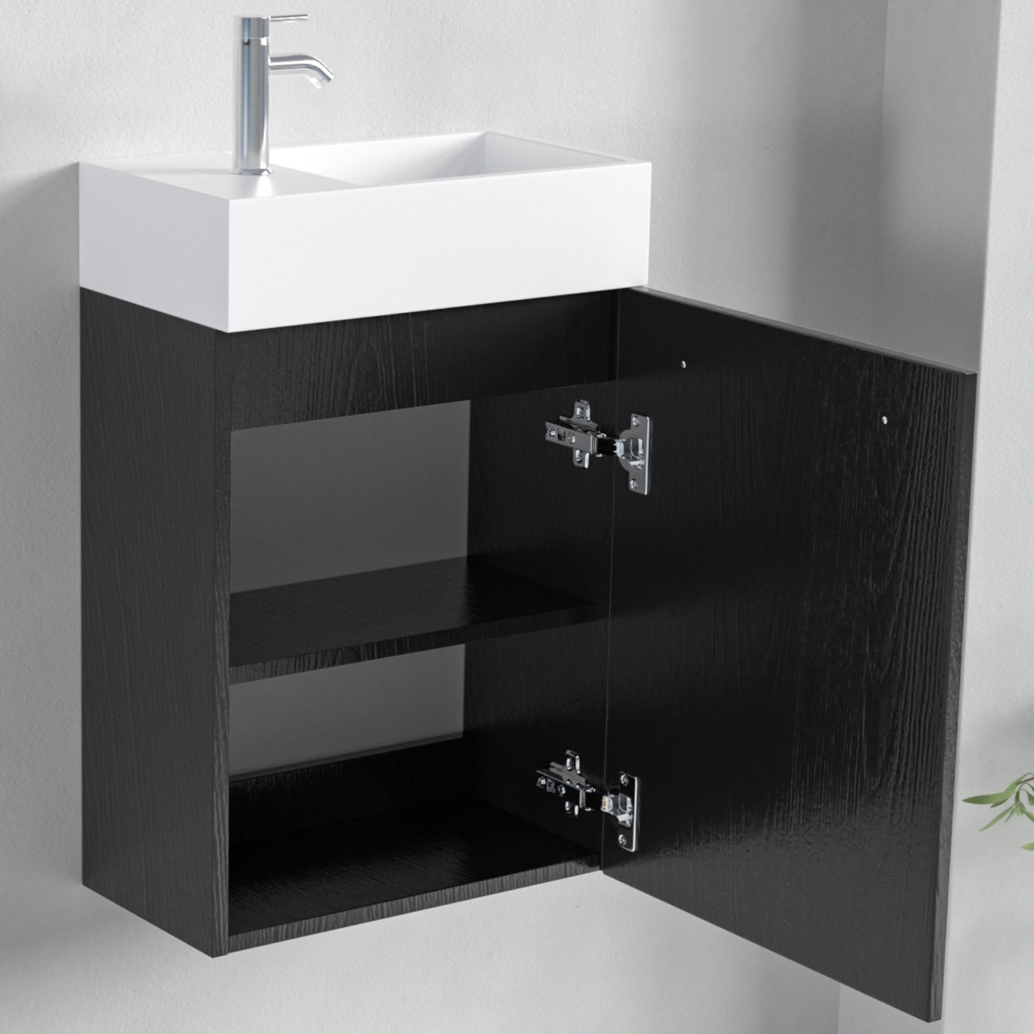 BOMBAY Schwarz Eichenholz- Waschbecken Weiß