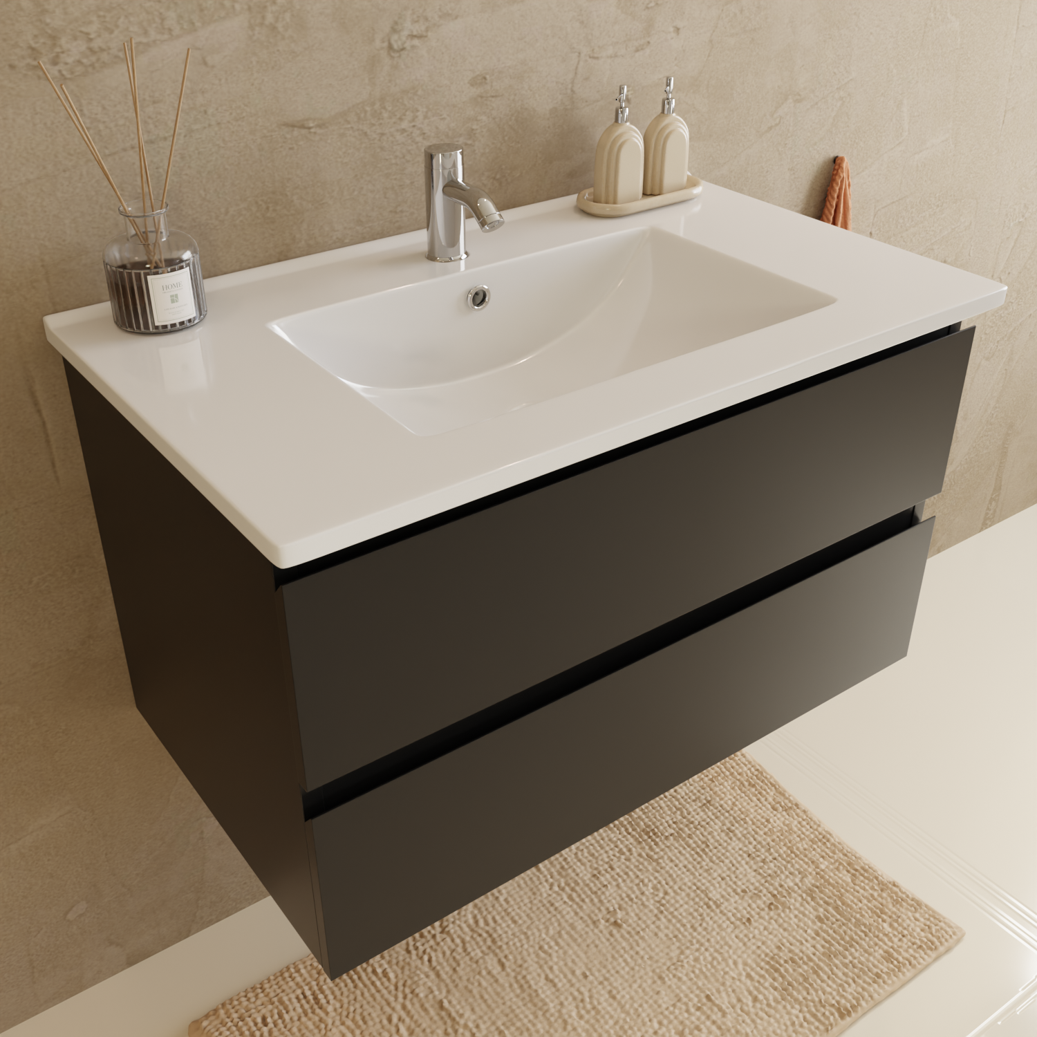 MARENZA Mattschwarz - Waschbecken weiß - 80 cm