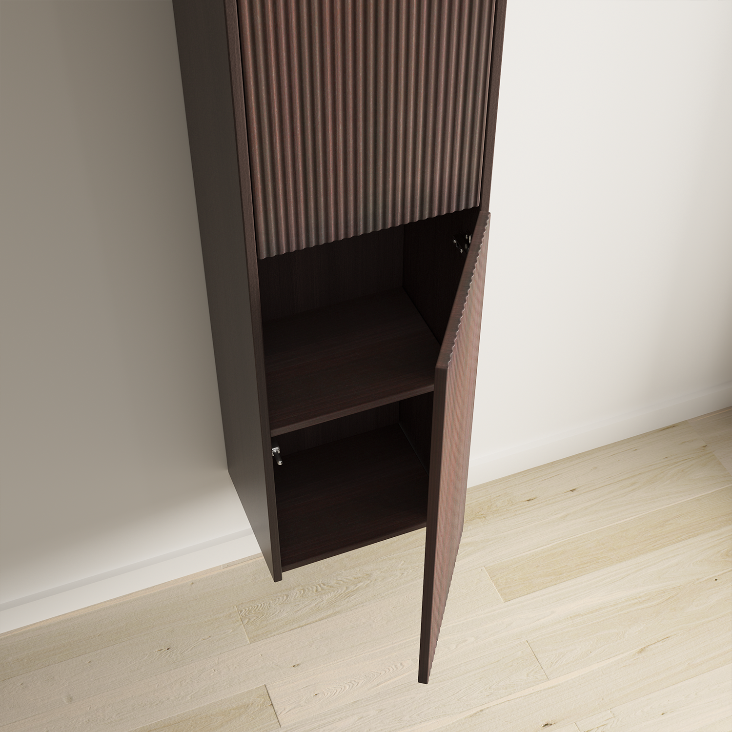 Badmöbelset TROPANI Walnuss Geriffelt - Aufsatzwaschbecken Schwarz - 60 cm