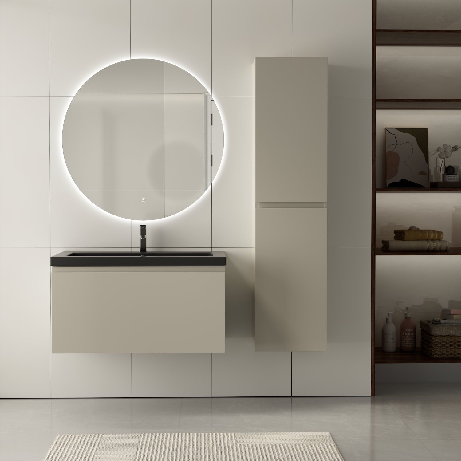 MODENA Greige - Waschbecken Schwarz - 80cm