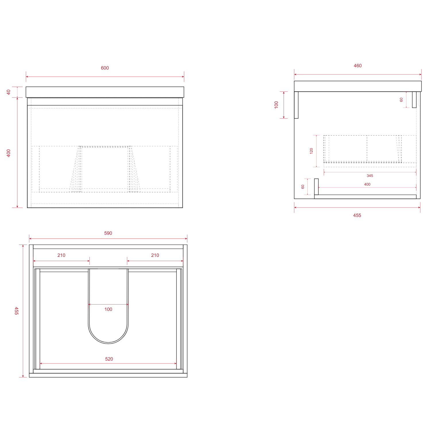 Badmöbelset SORRENTO 60 cm - Mit Hochschrank - Greige - Waschbecken Weiß