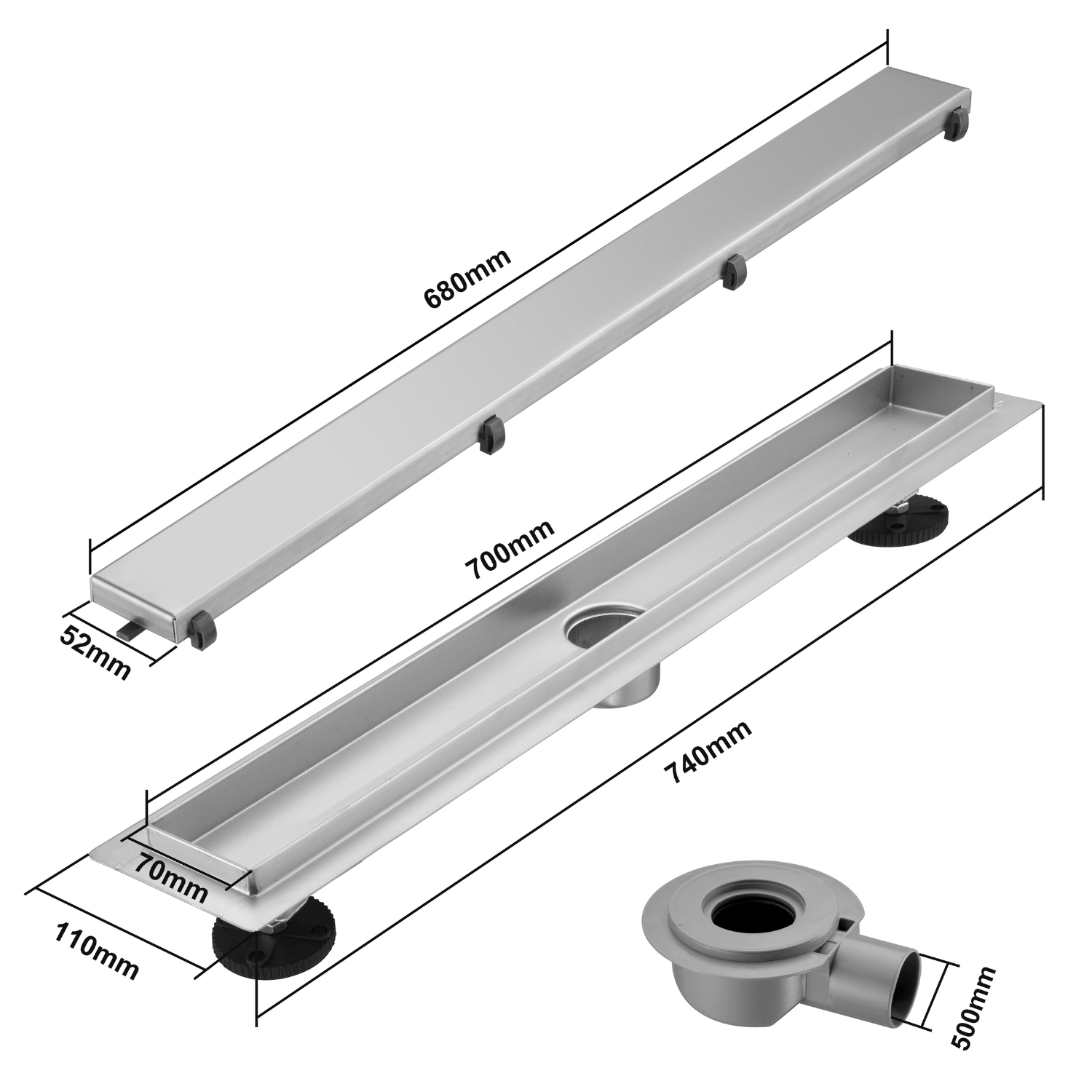 Duschrinne Nilo 70 cm - Gebürsteter Edelstahl