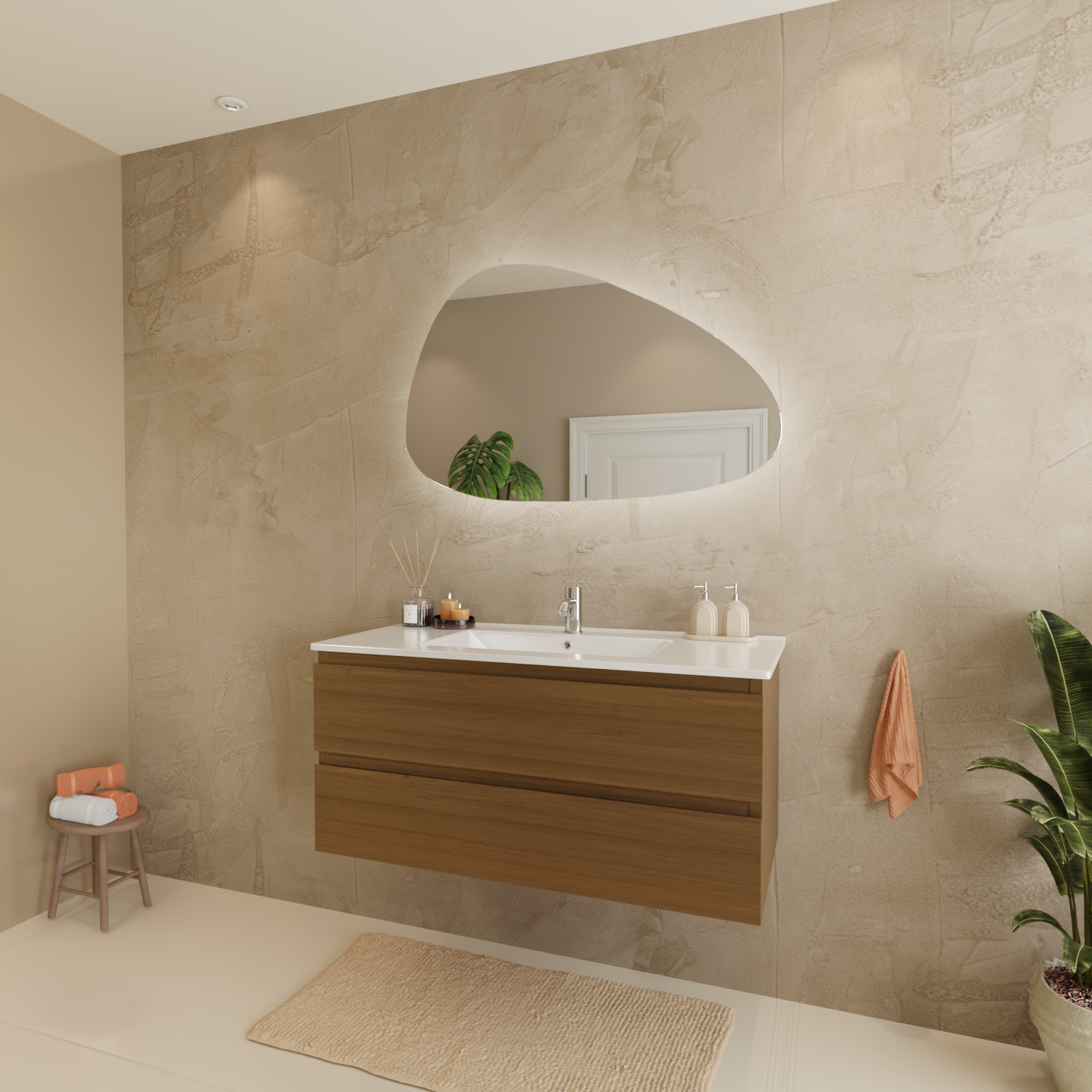 MARENZA Warmes Eichenholz - Waschbecken weiß - 100 cm