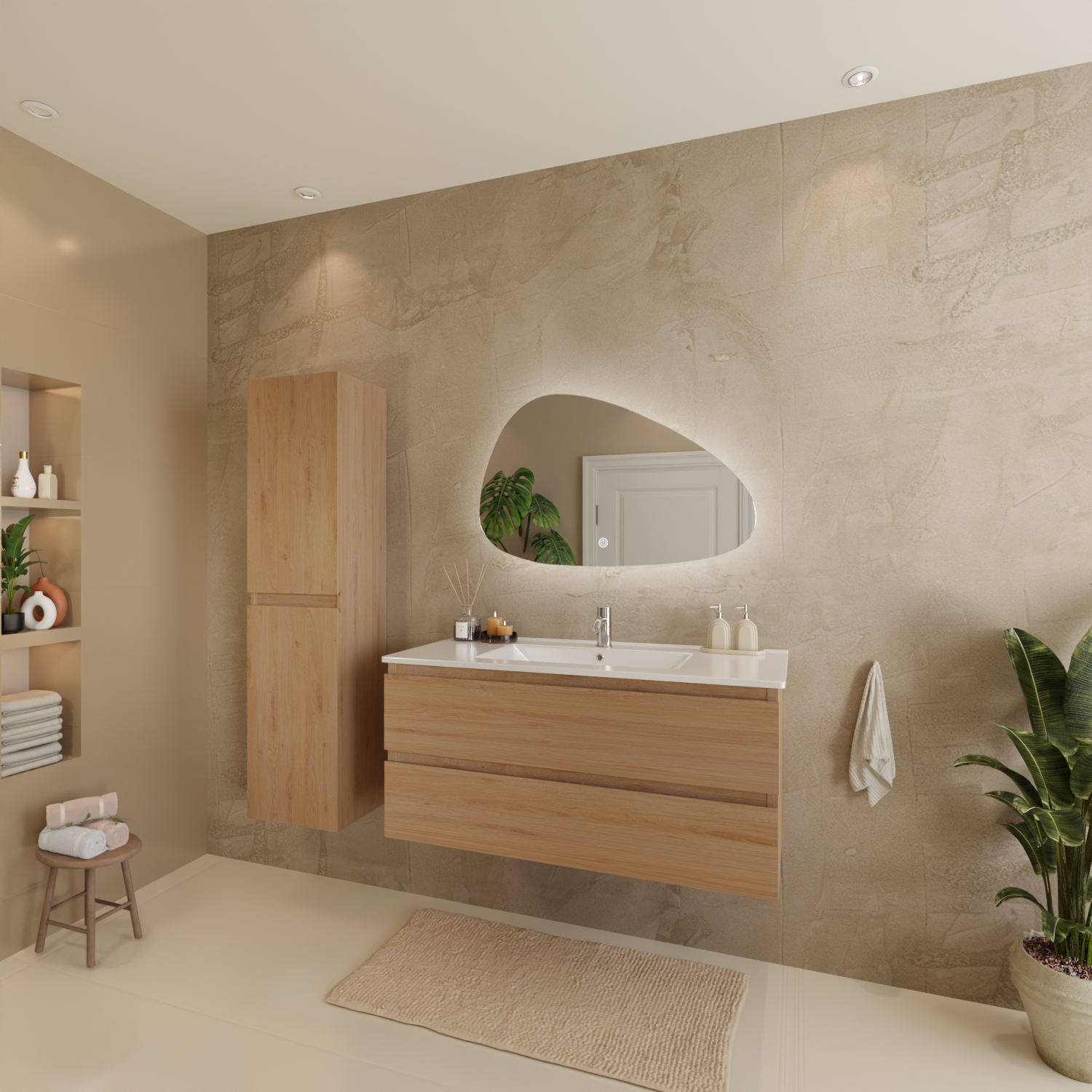 MARENZA Helles Eichenholz - Waschbecken weiß - 100 cm