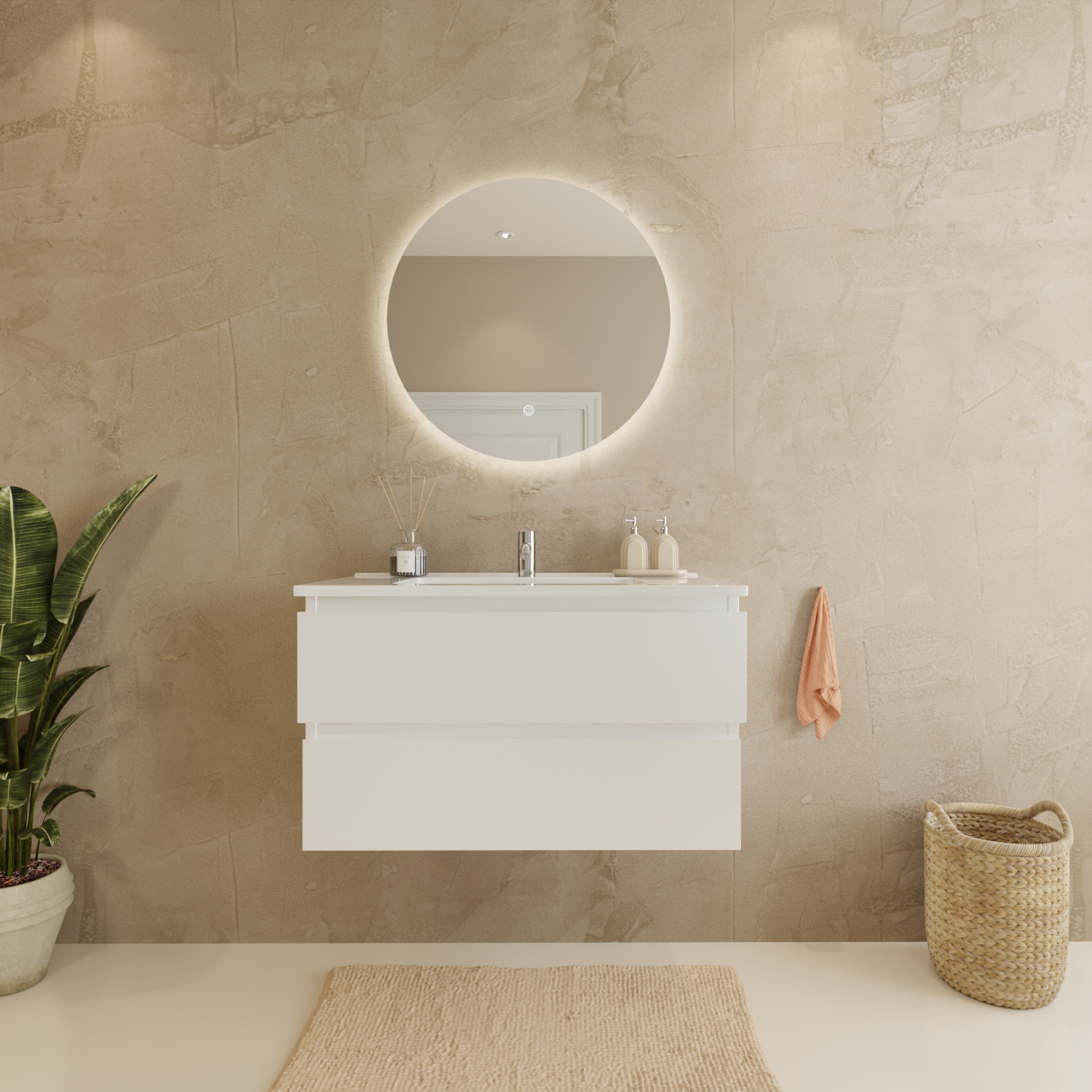 MARENZA Glänzend Weiß - Waschbecken weiß - 80 cm