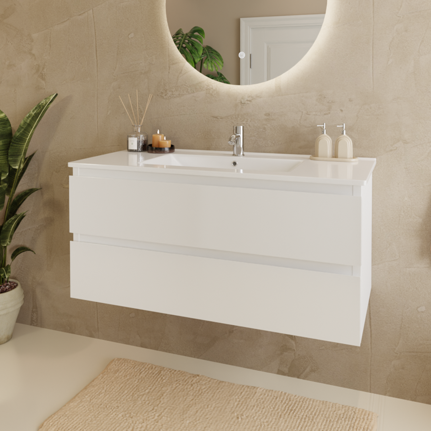 MARENZA Glänzend Weiß - Waschbecken weiß - 100 cm