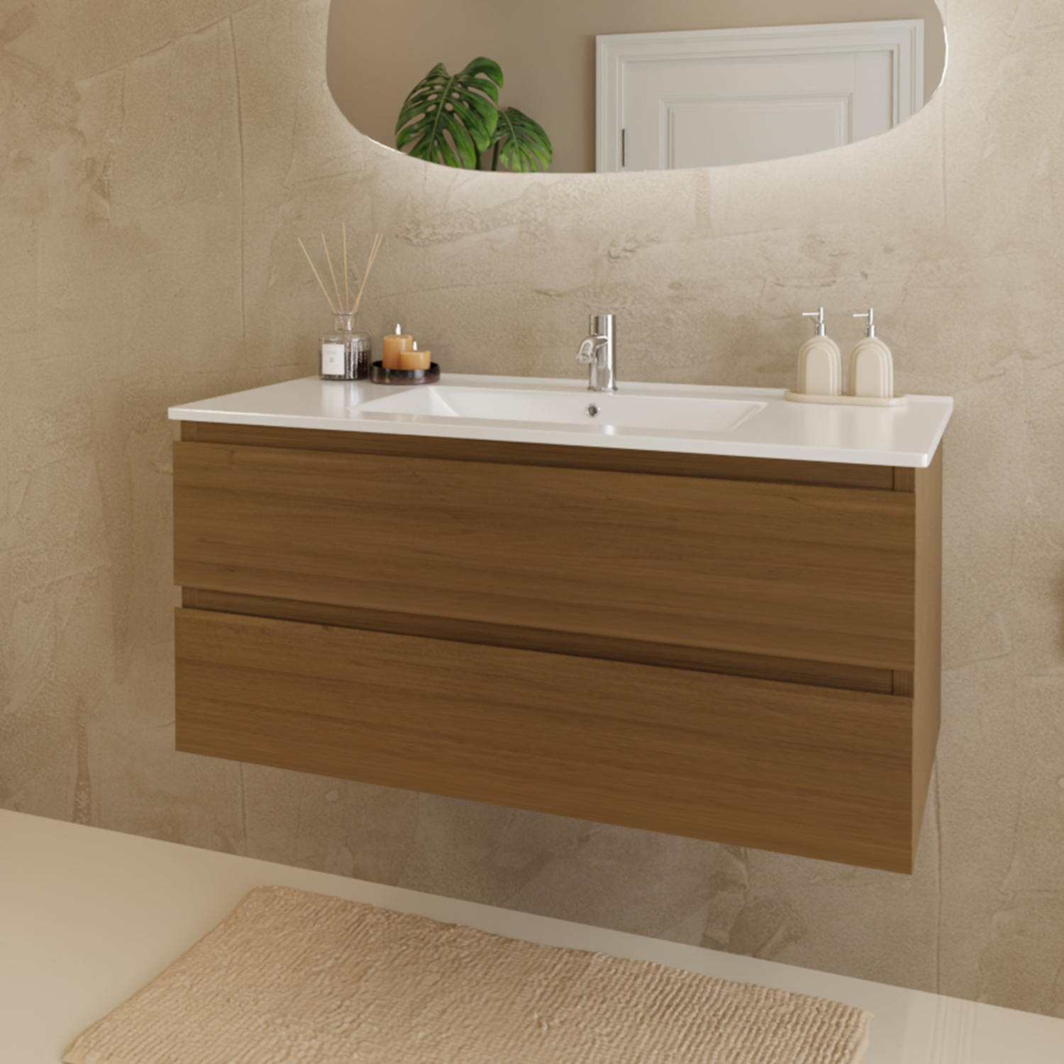 MARENZA Warmes Eichenholz - Waschbecken weiß - 100 cm