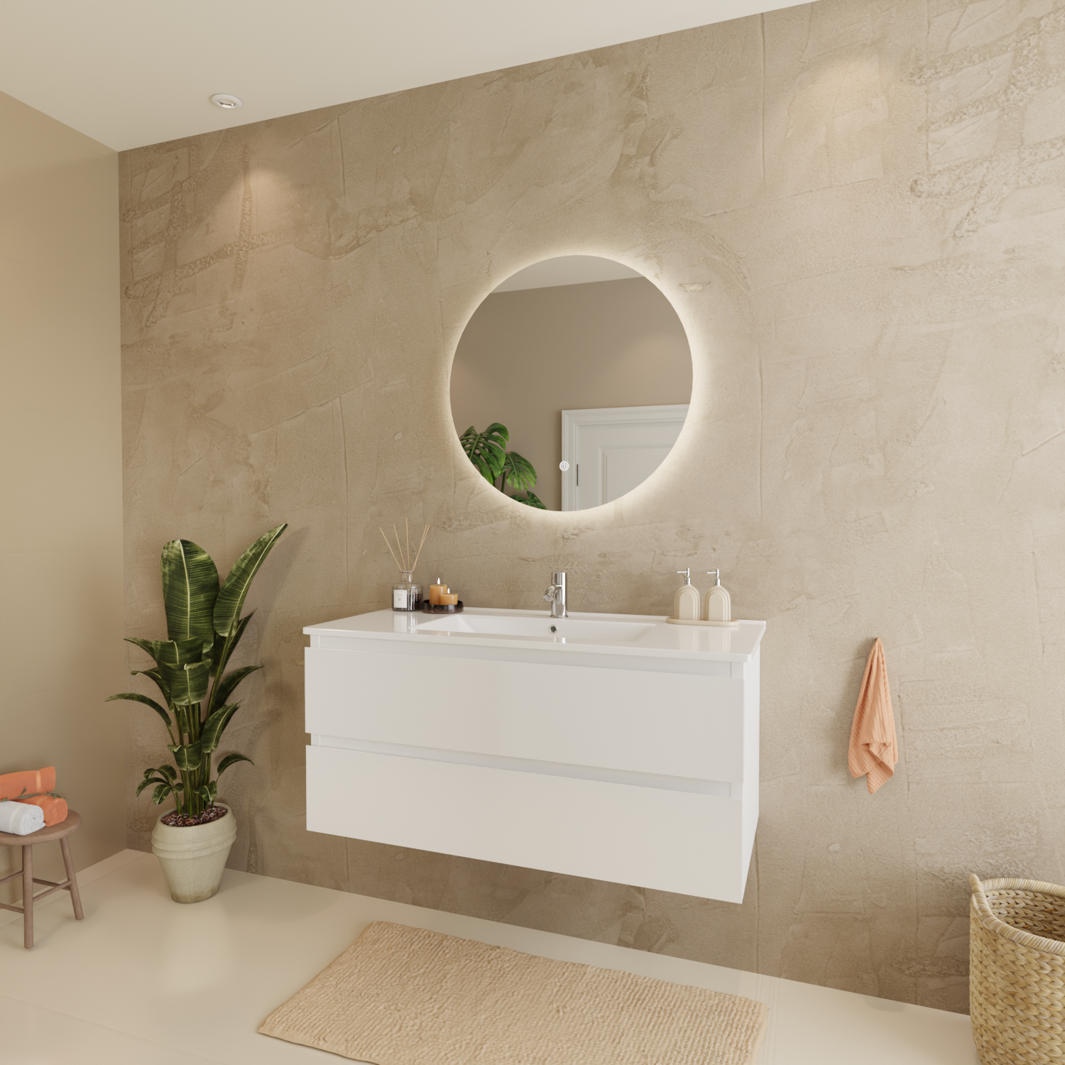 MARENZA Glänzend Weiß - Waschbecken weiß - 100 cm