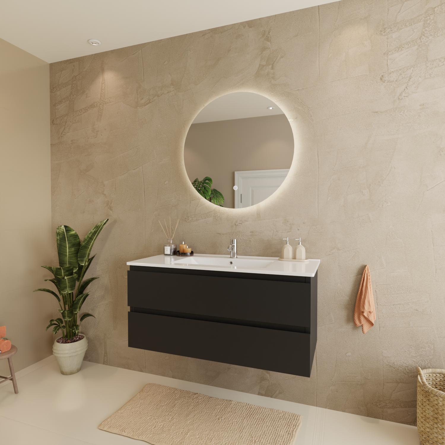 MARENZA Mattschwarz - Waschbecken weiß - 100 cm