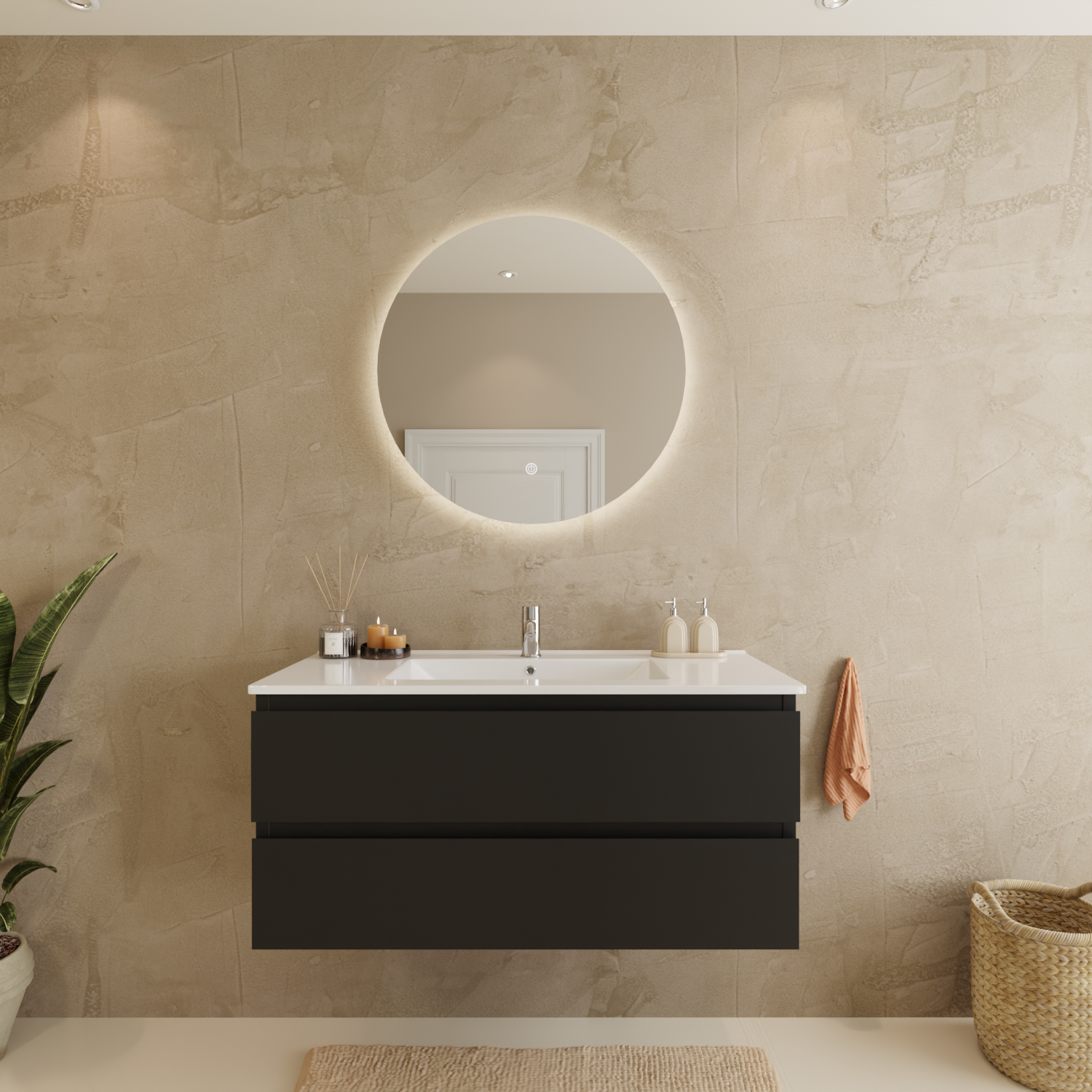 MARENZA Mattschwarz - Waschbecken weiß - 100 cm