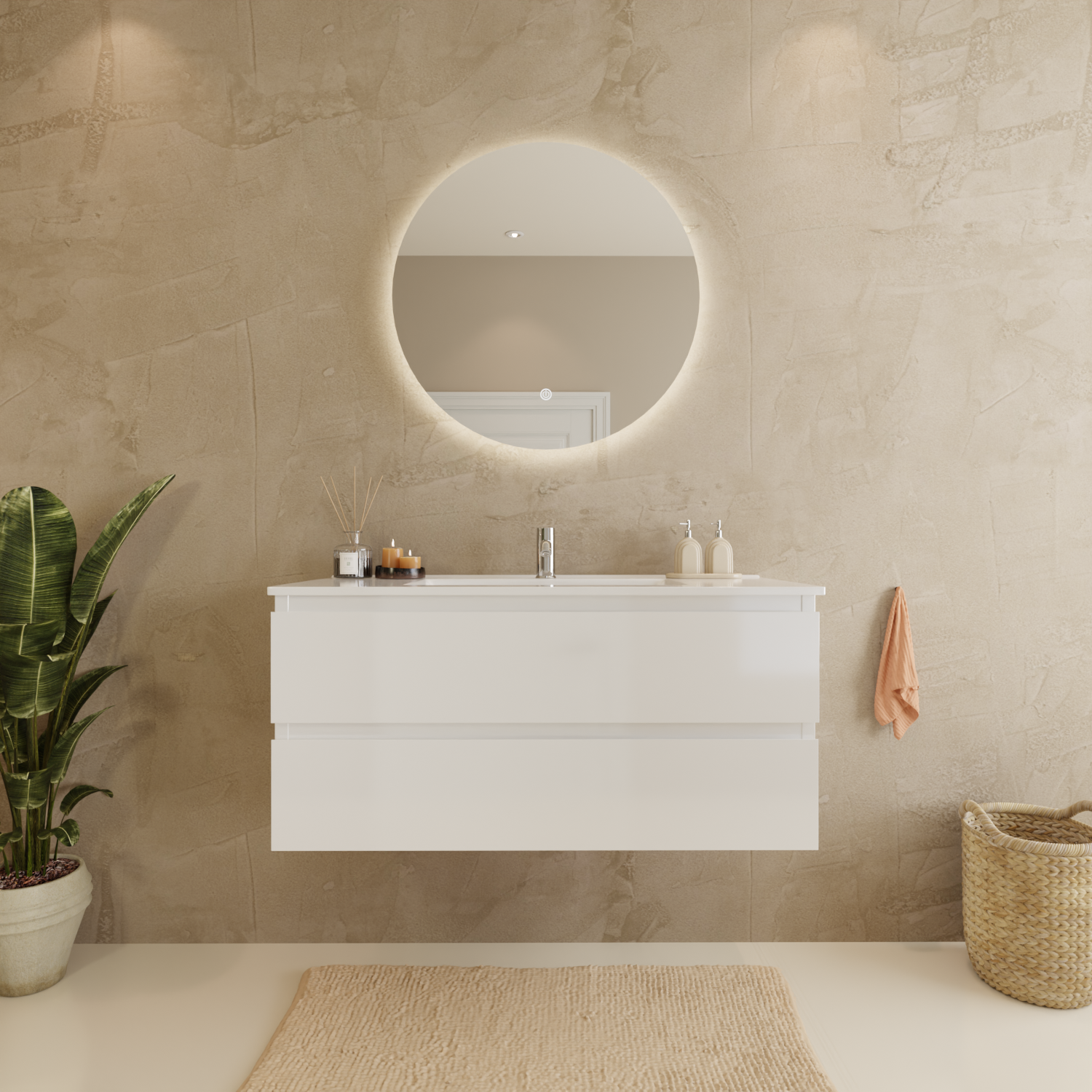 MARENZA Glänzend Weiß - Waschbecken weiß - 100 cm