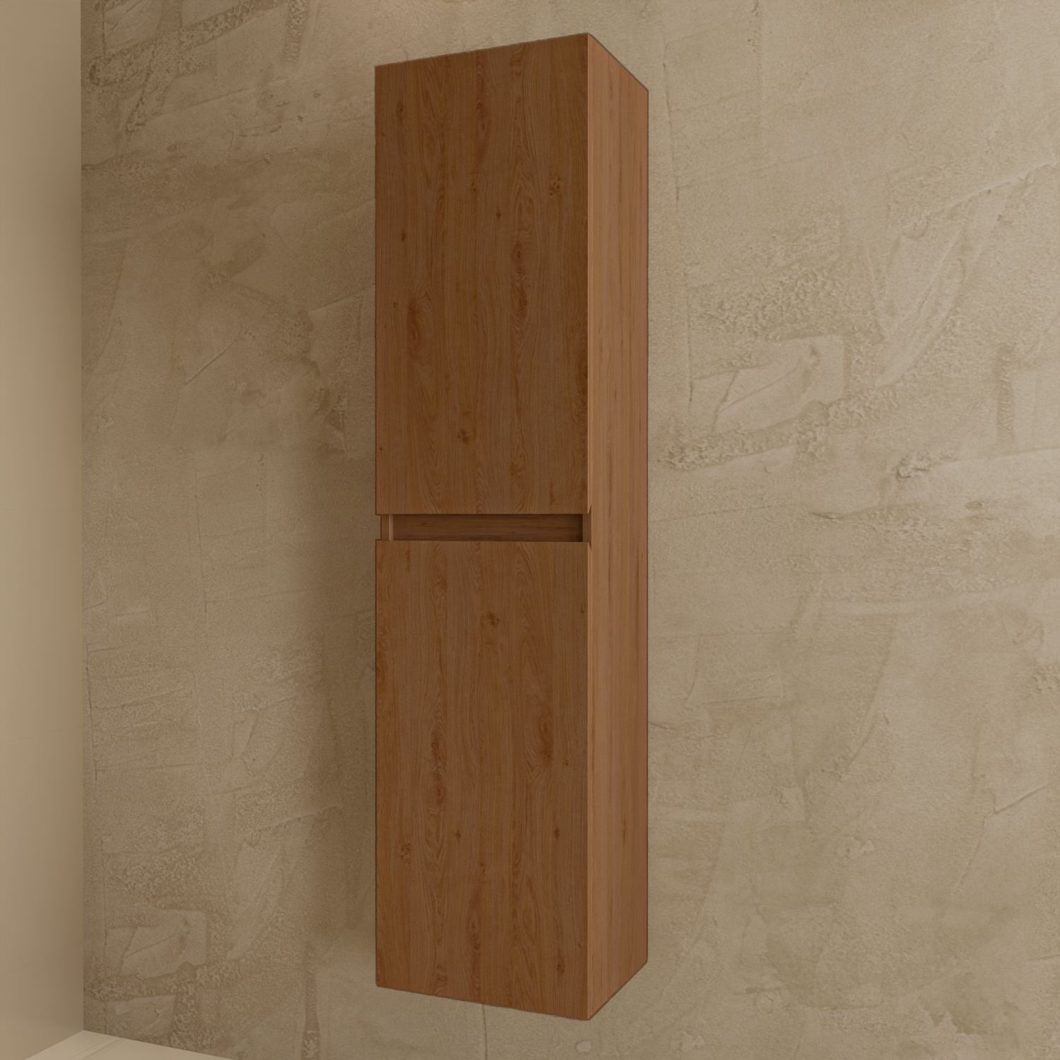 Badmöbelset VERONA 80 cm - Mit Hochschrank - Warmes Eichenholz - Waschbecken Weiß