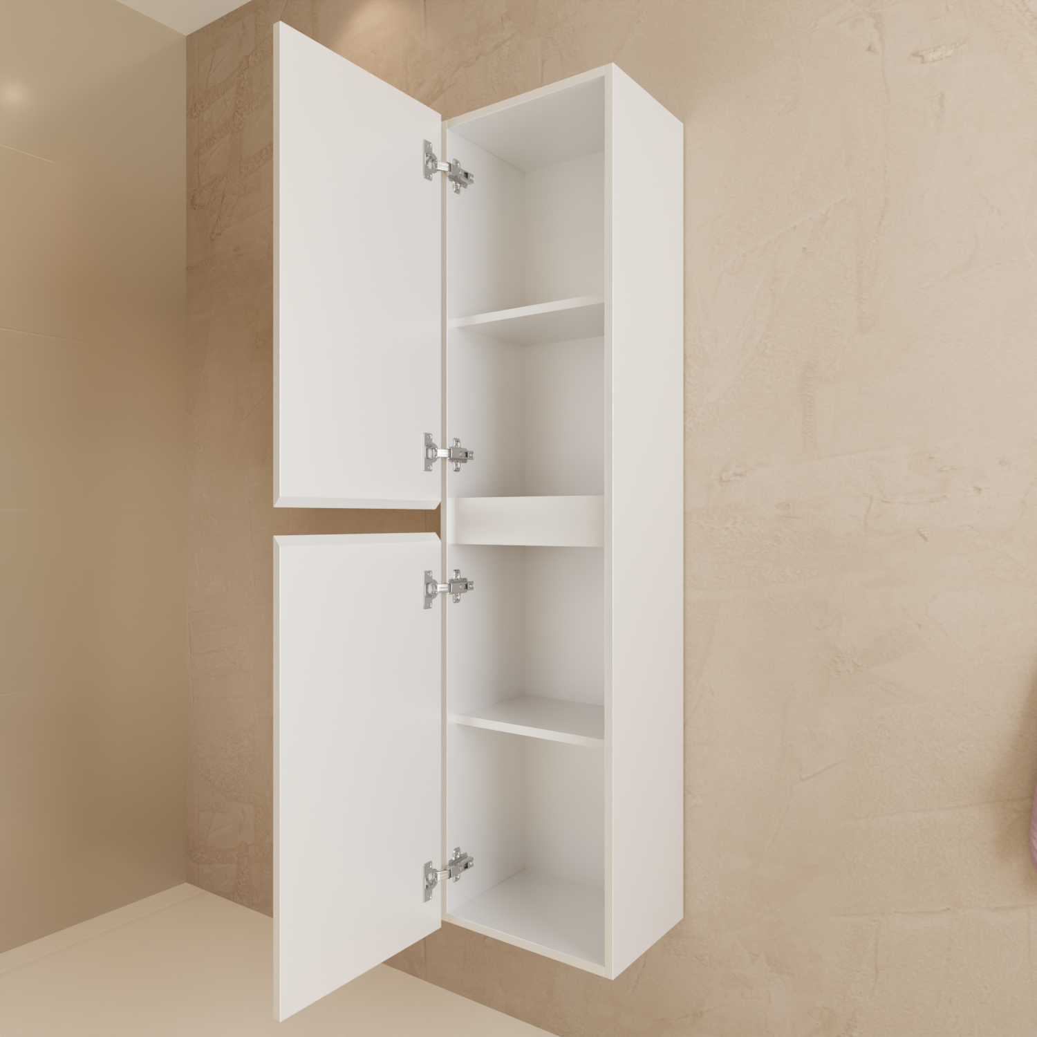 Badmöbelset VERONA 60 cm - Mit Hochschrank - Glänzend Weiß - Waschbecken Weiß