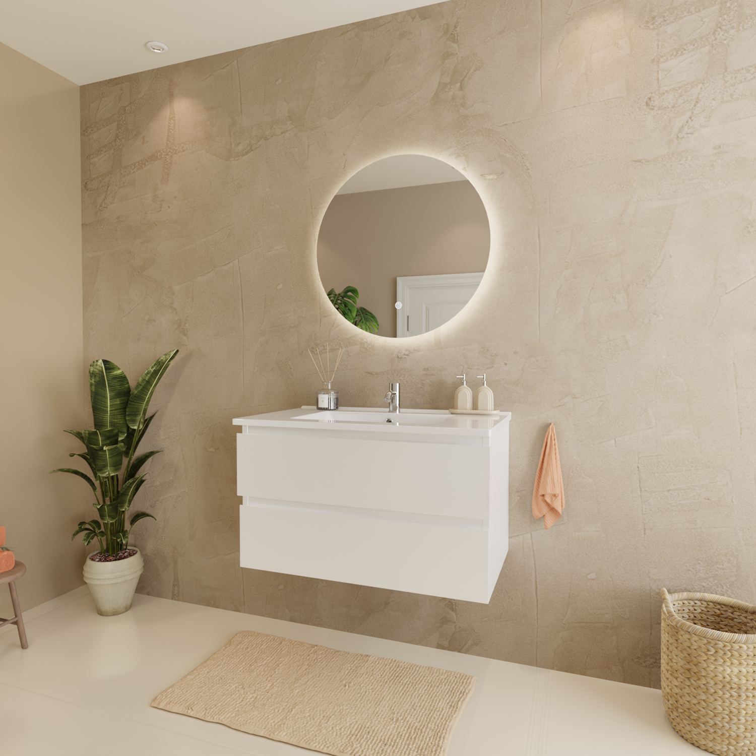 MARENZA Glänzend Weiß - Waschbecken weiß - 80 cm