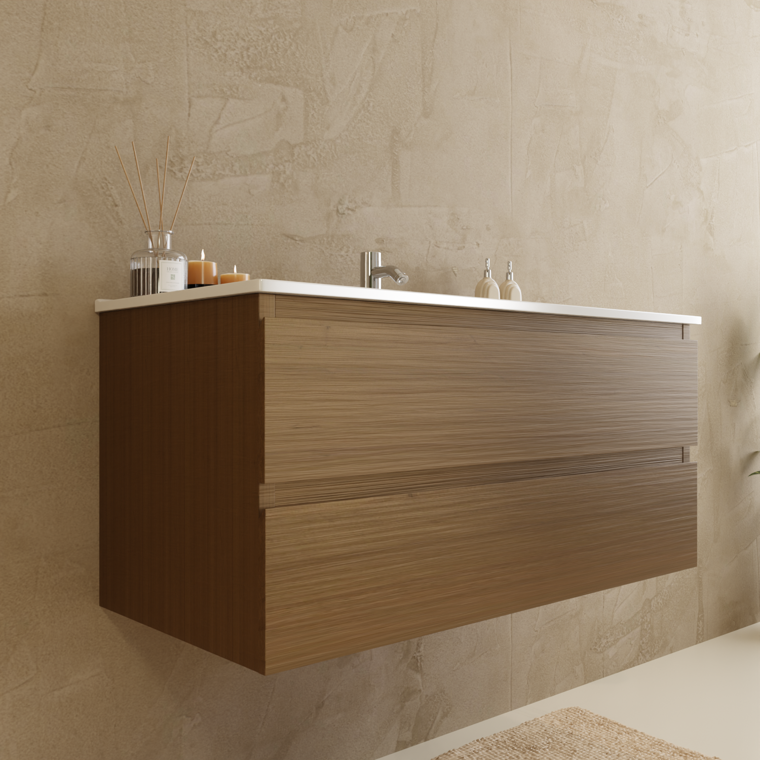 MARENZA Warmes Eichenholz - Waschbecken weiß - 100 cm