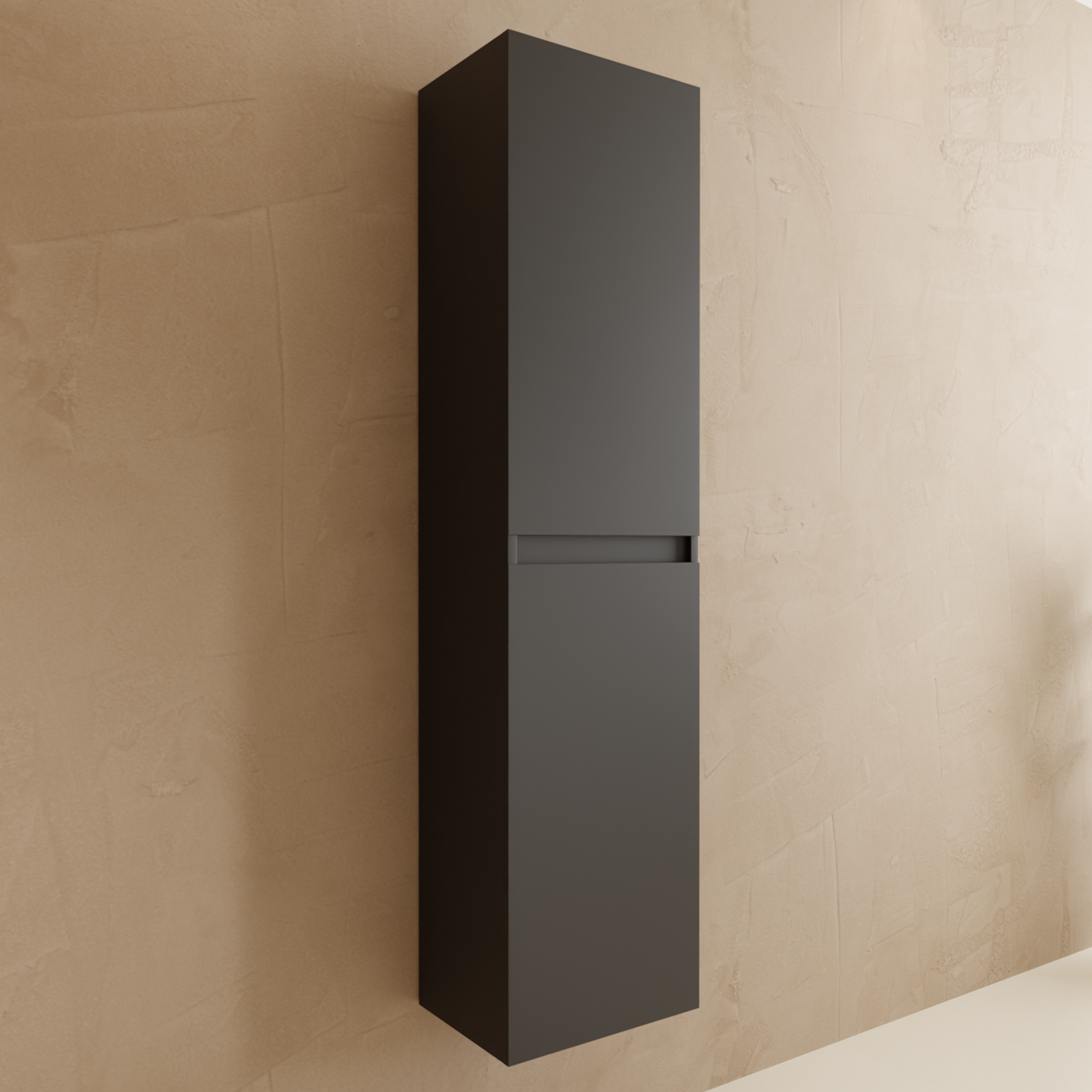 Badmöbelset VERONA 80 cm - Mit Hochschrank - Matt Schwarz - Waschbecken Weiß